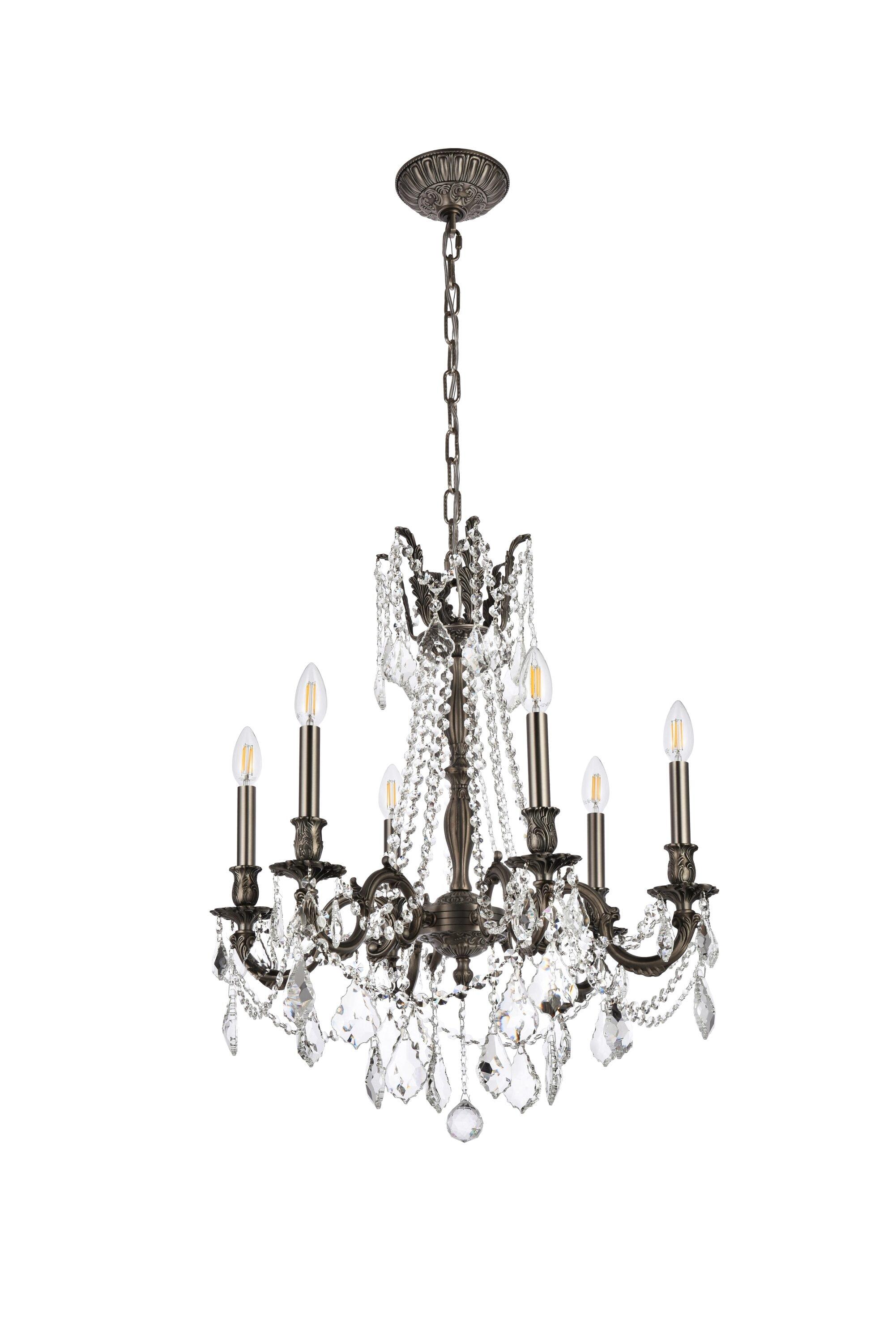 Home Decorative Brass Rosalia 6 Light Pewter Chandelier Royal Cut Crystal