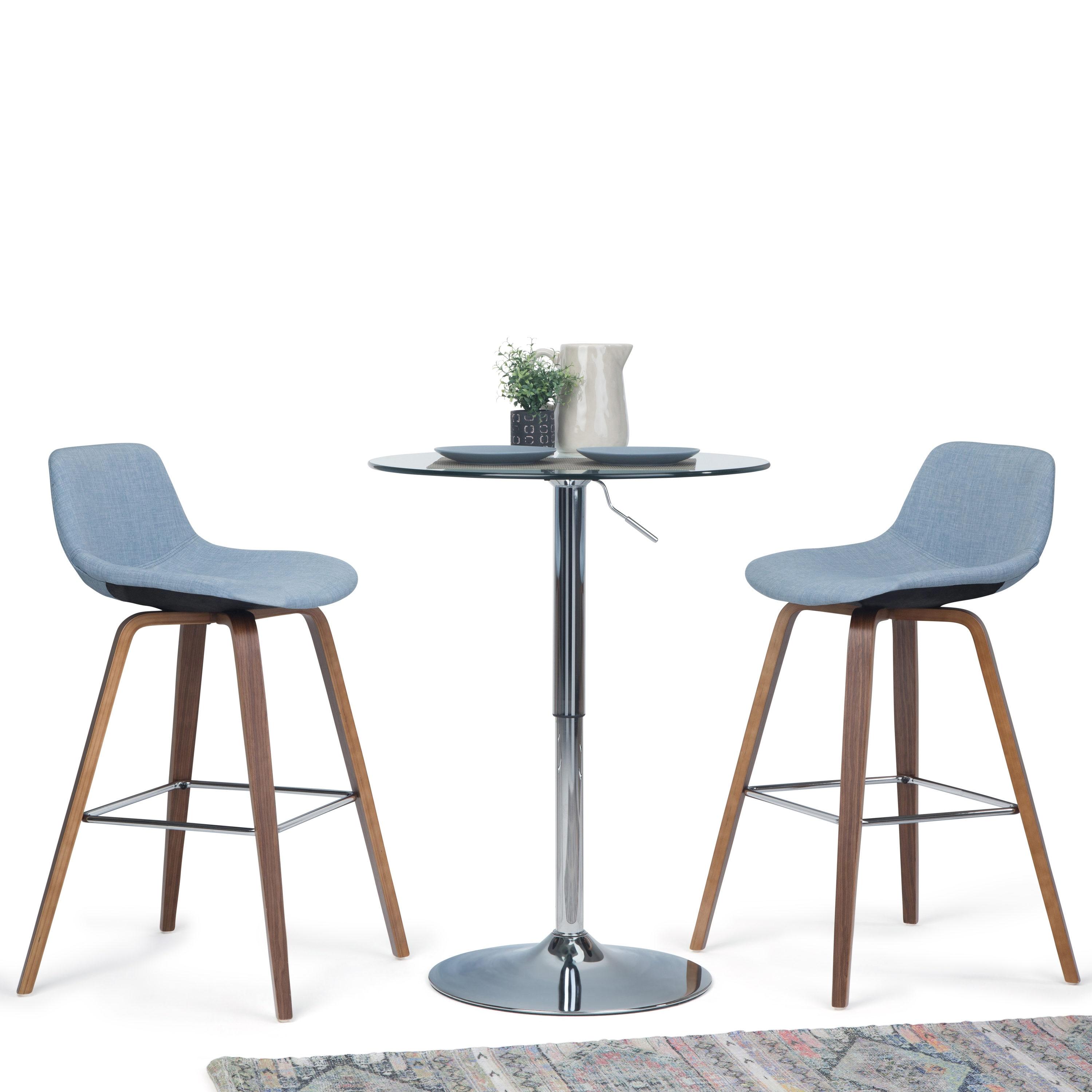 Simpli Home Randolph Upholstered Bentwood Mid-Century Modern Bar & Counter Stool with Chrome Footrest (Set of 2)