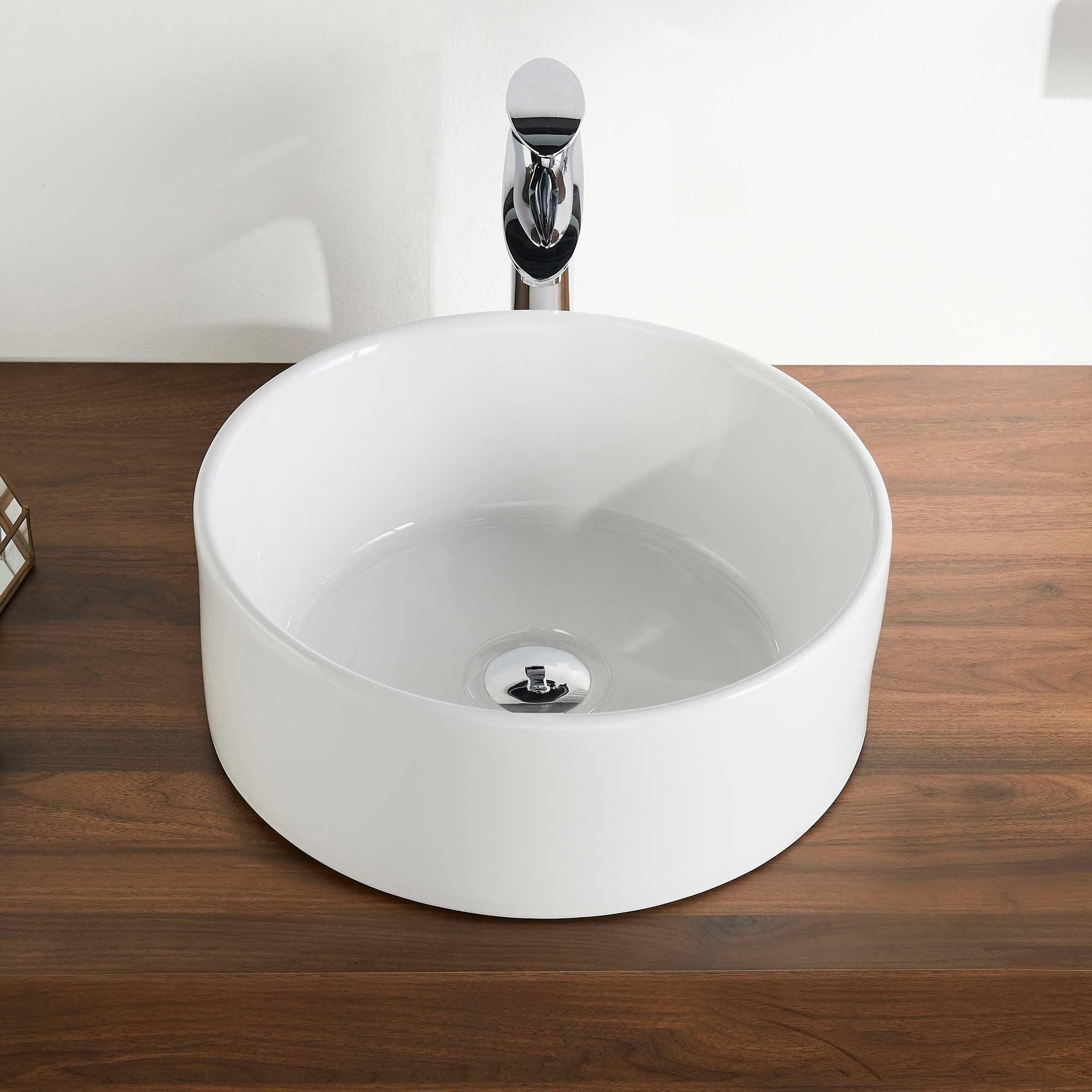 DeerValley Symmetry 16" Circular/Round White Vitreous Vessel Bathroom Sink