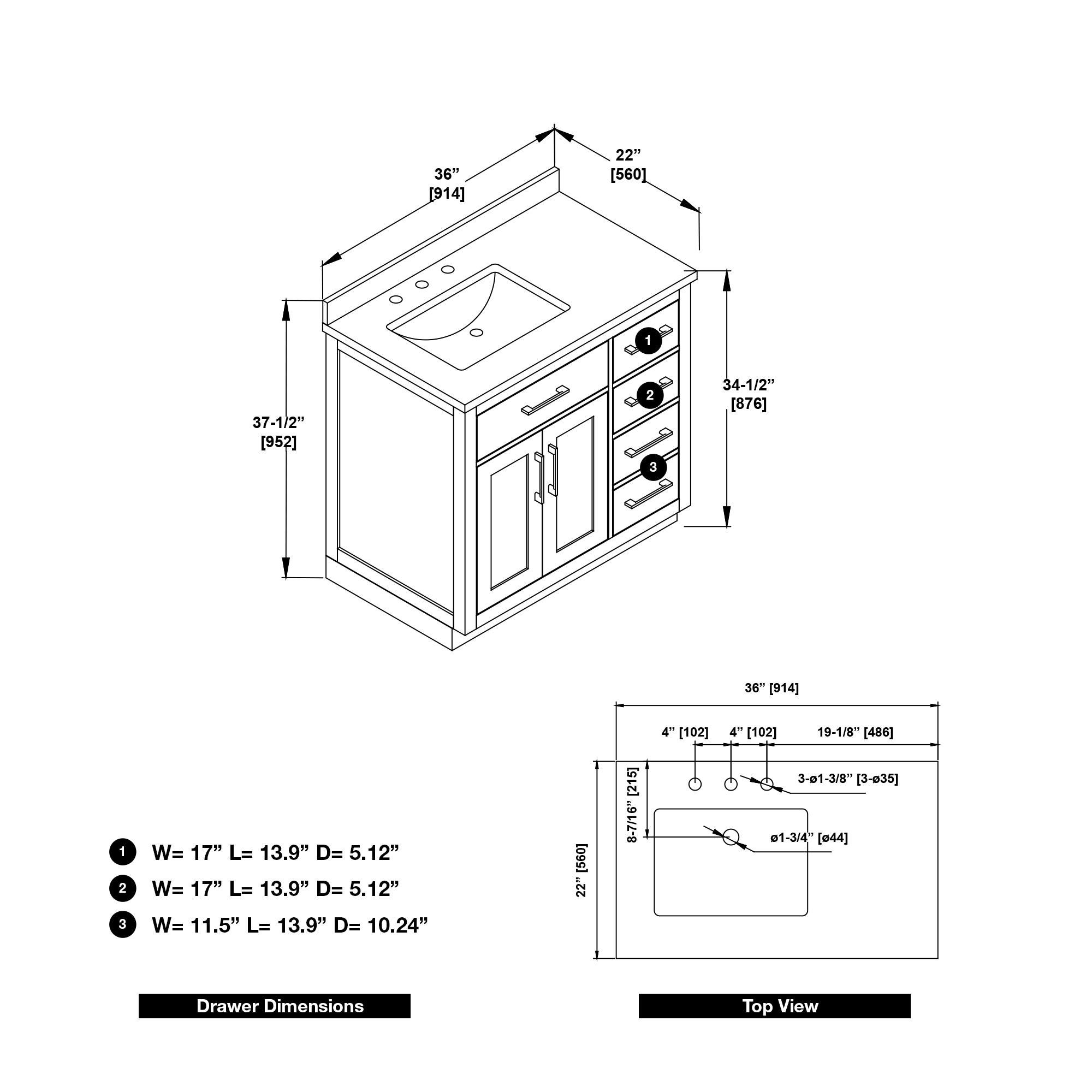 OVE Decors Athea 36 in. W Bath Vanity with Premium Countertop and Power Bar