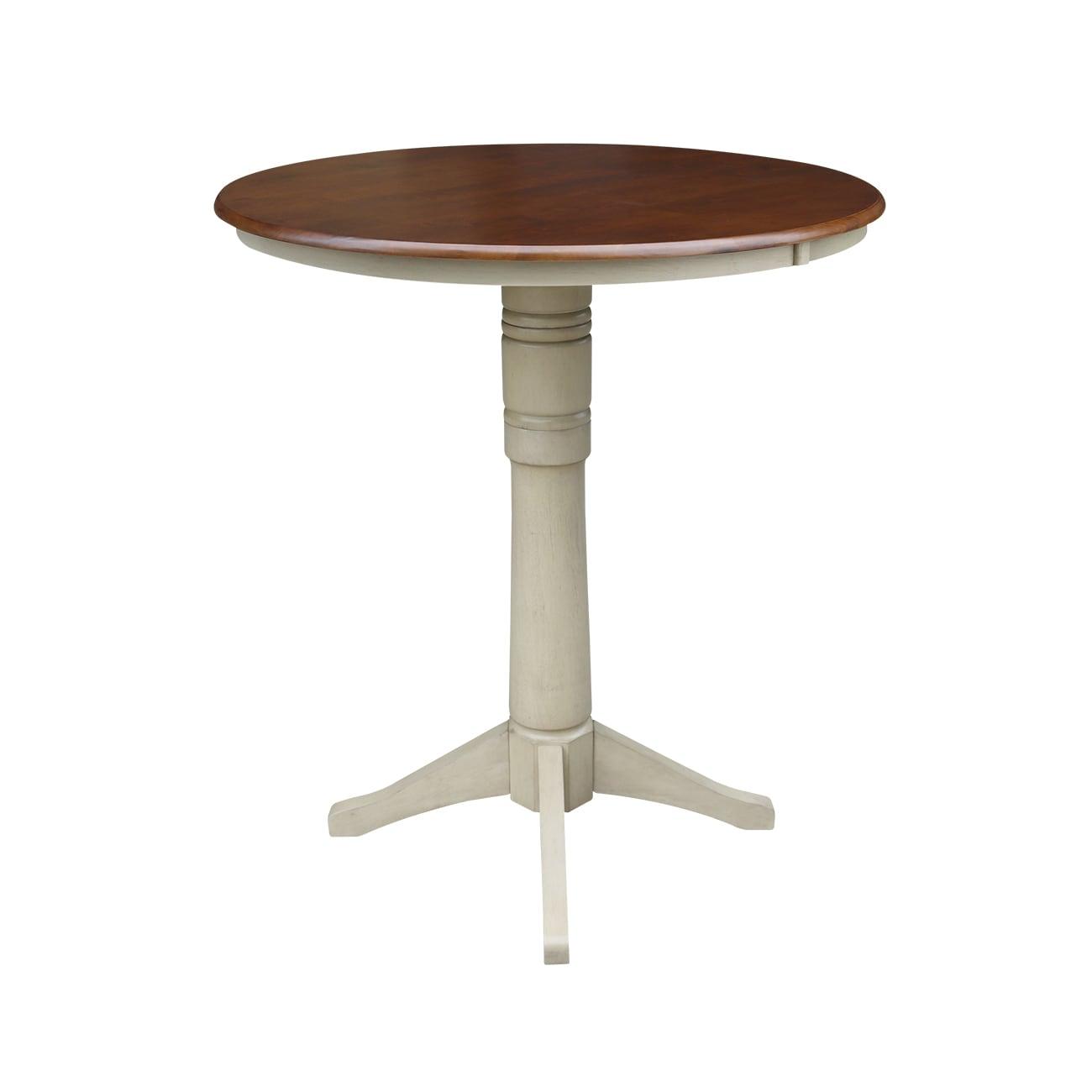 36" Round Pedestal Bar Height Table - Almond/Espresso