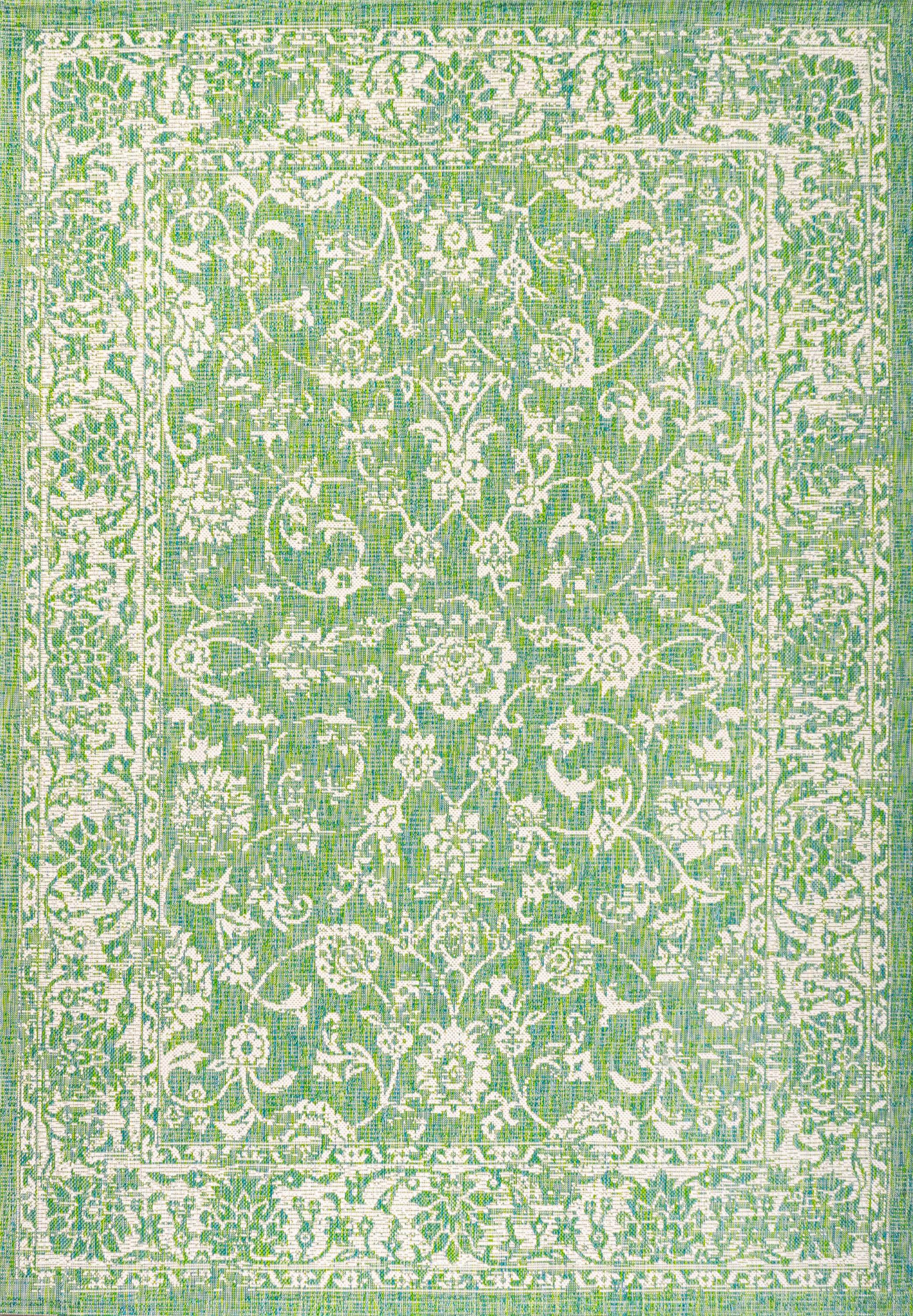 9' x 12' Tela Bohemian Textured Weave Floral Indoor/Outdoor Area Rug, Cream/Green - JONATHAN Y