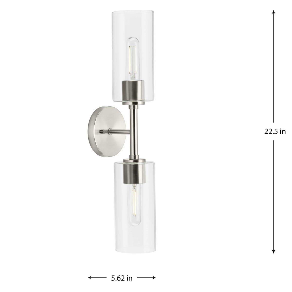 Progress Lighting Cofield 2-Light Wall Bracket, Brushed Nickel, Cylindrical Glass Shade