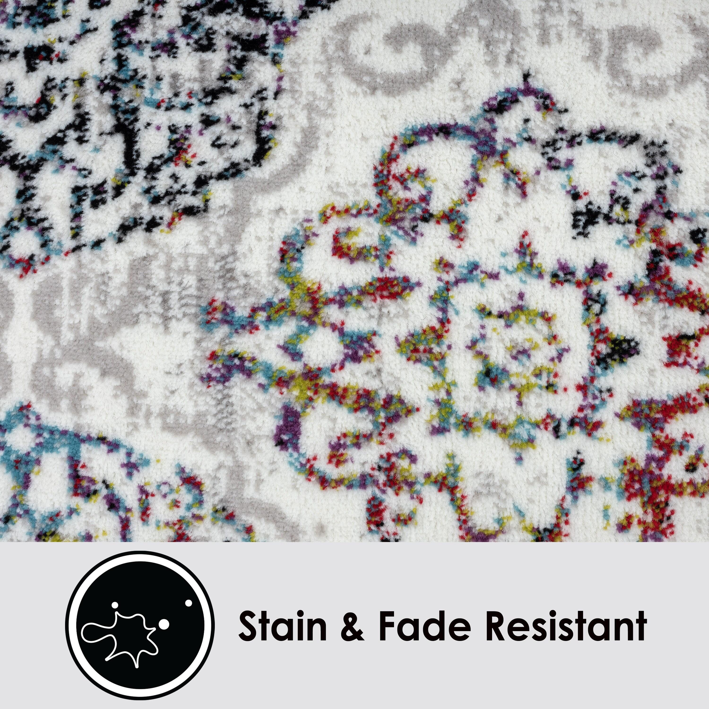 Home Dynamix Boho Andorra Transitional Damask Area Rug Ivory/Blue/Black, 5'2"x7'2"