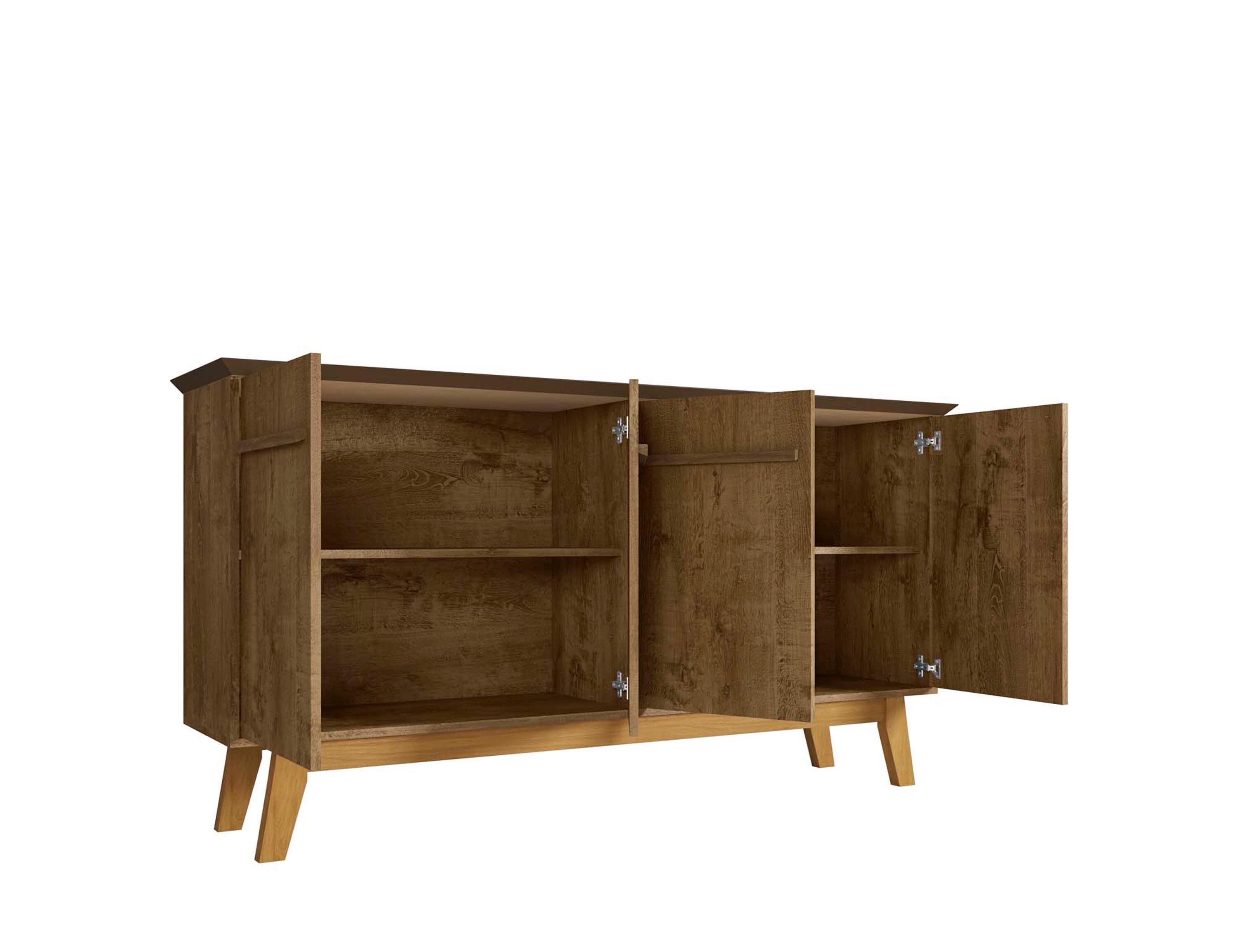 Manhattan Comfort 62.99" Yonkers Sideboard Rustic Brown: Mid-Century Modern, MDF, 4-Door Storage