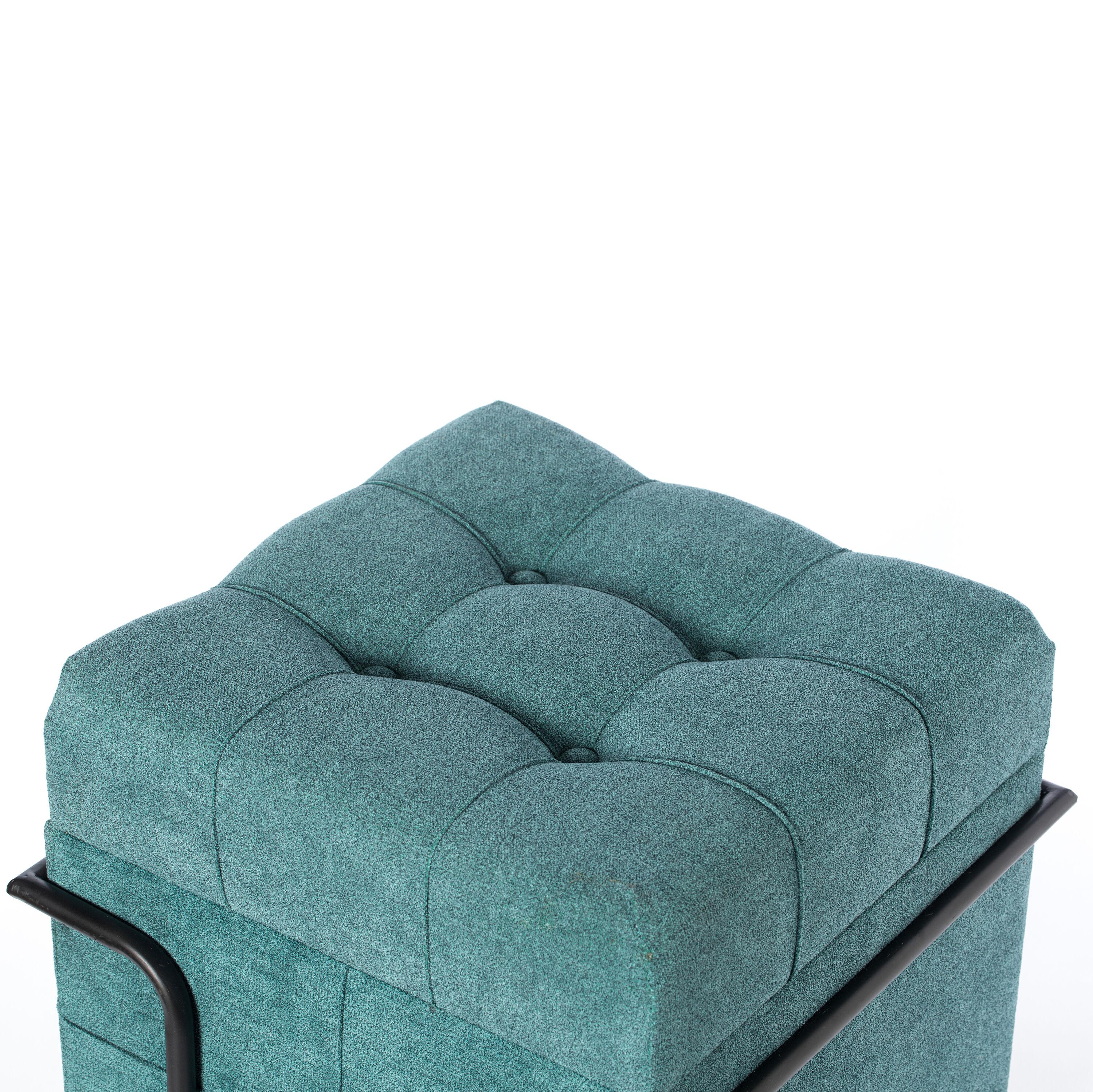 Fabulaxe Square Fabric Storage Ottoman with Black Metal Frame, Blue
