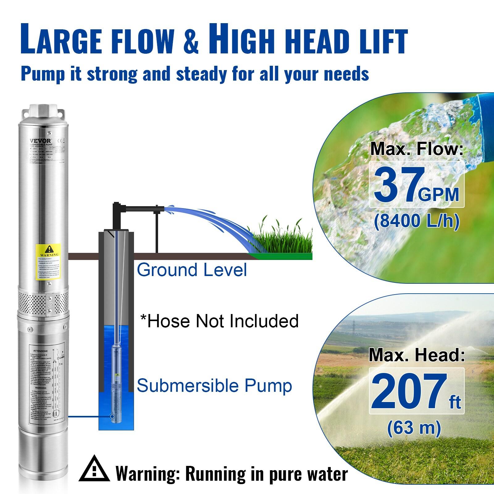 Deep Well Submersible Pump, 1HP 115V/60Hz