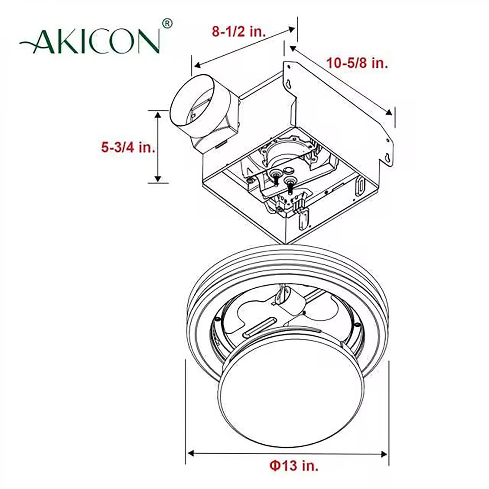 Akicon  Ultra Quiet Bathroom Exhaust Fan with LED Light 80CFM 2.0 Sones Round Bathroom Ventilation Fan with Frosted Glass Cover Brushed Nickel