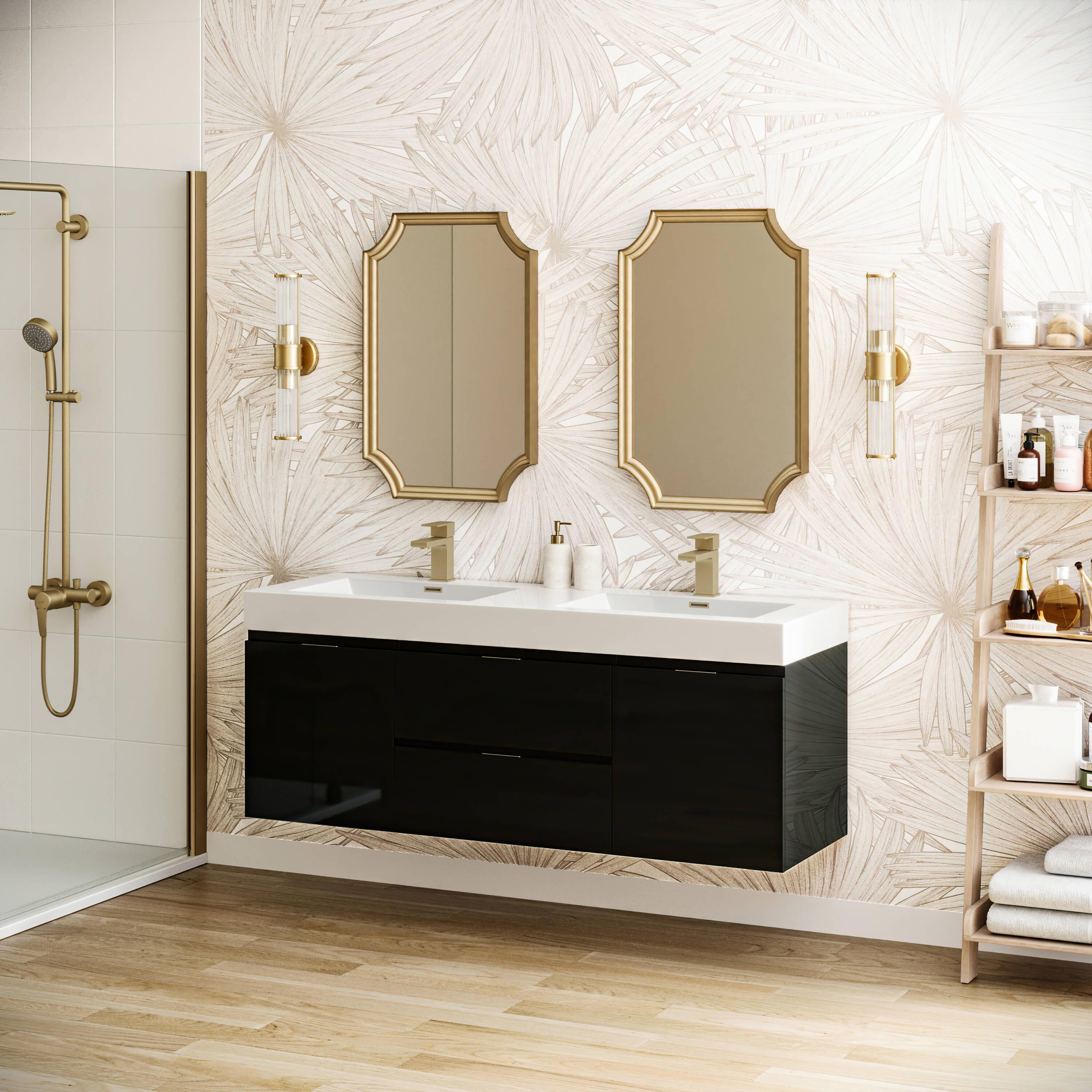 Valencia 60" Wall Mount Double Sink Bathroom Vanity with Top and Sinks (Faucets Not Included)