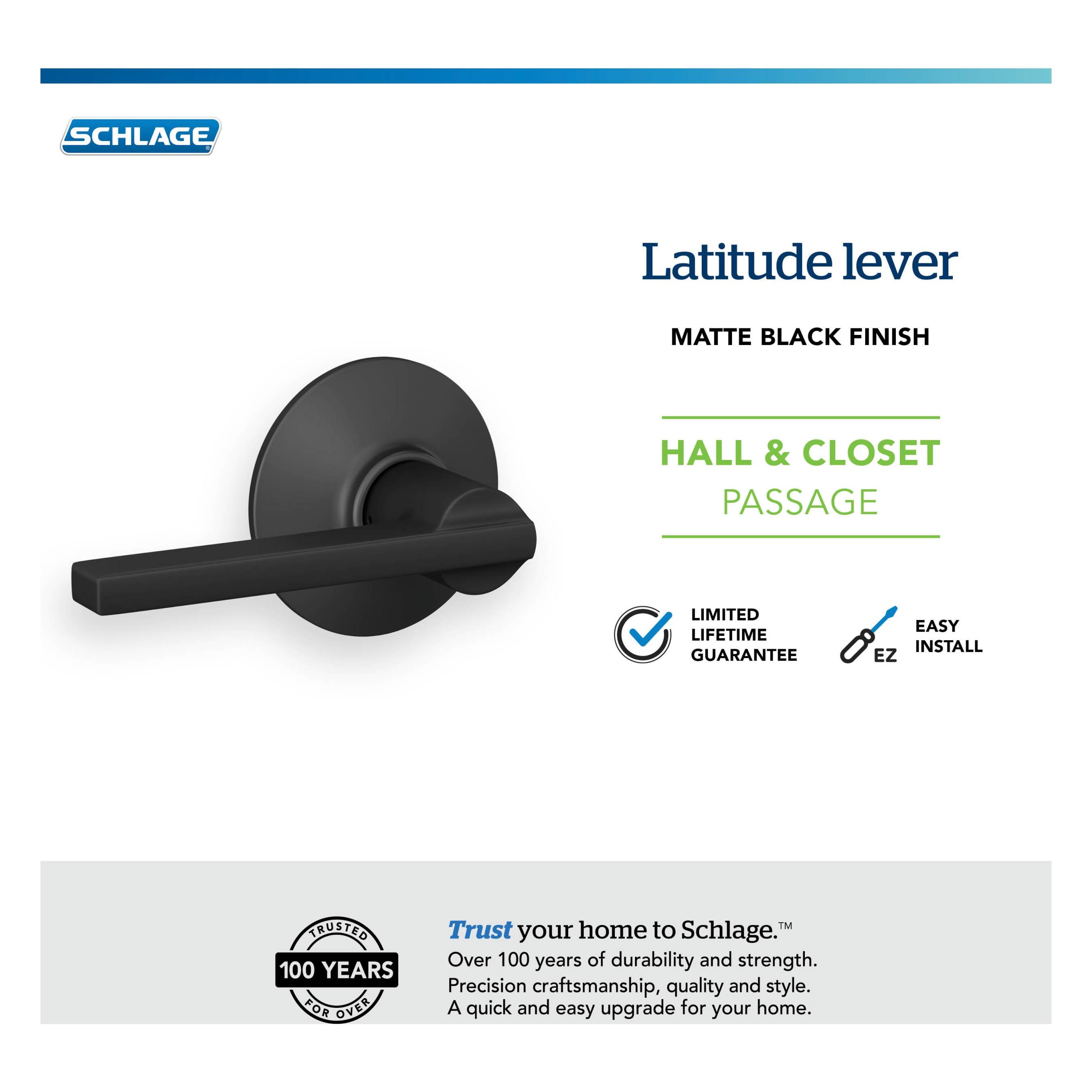 Schlage Latitude Matte Black Passage Lever Right or Left Handed