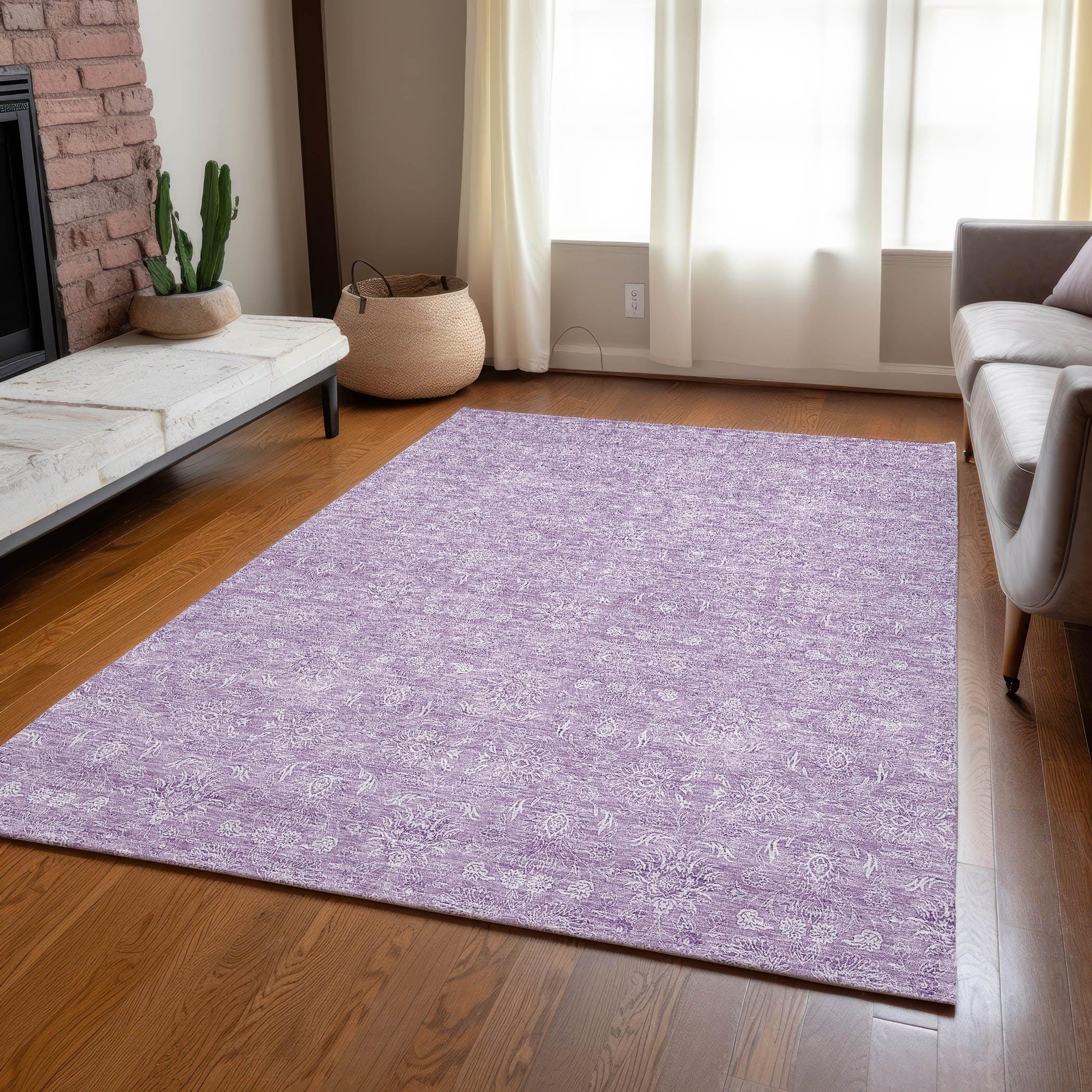 Lavender Synthetic Flat Woven Round Washable Area Rug
