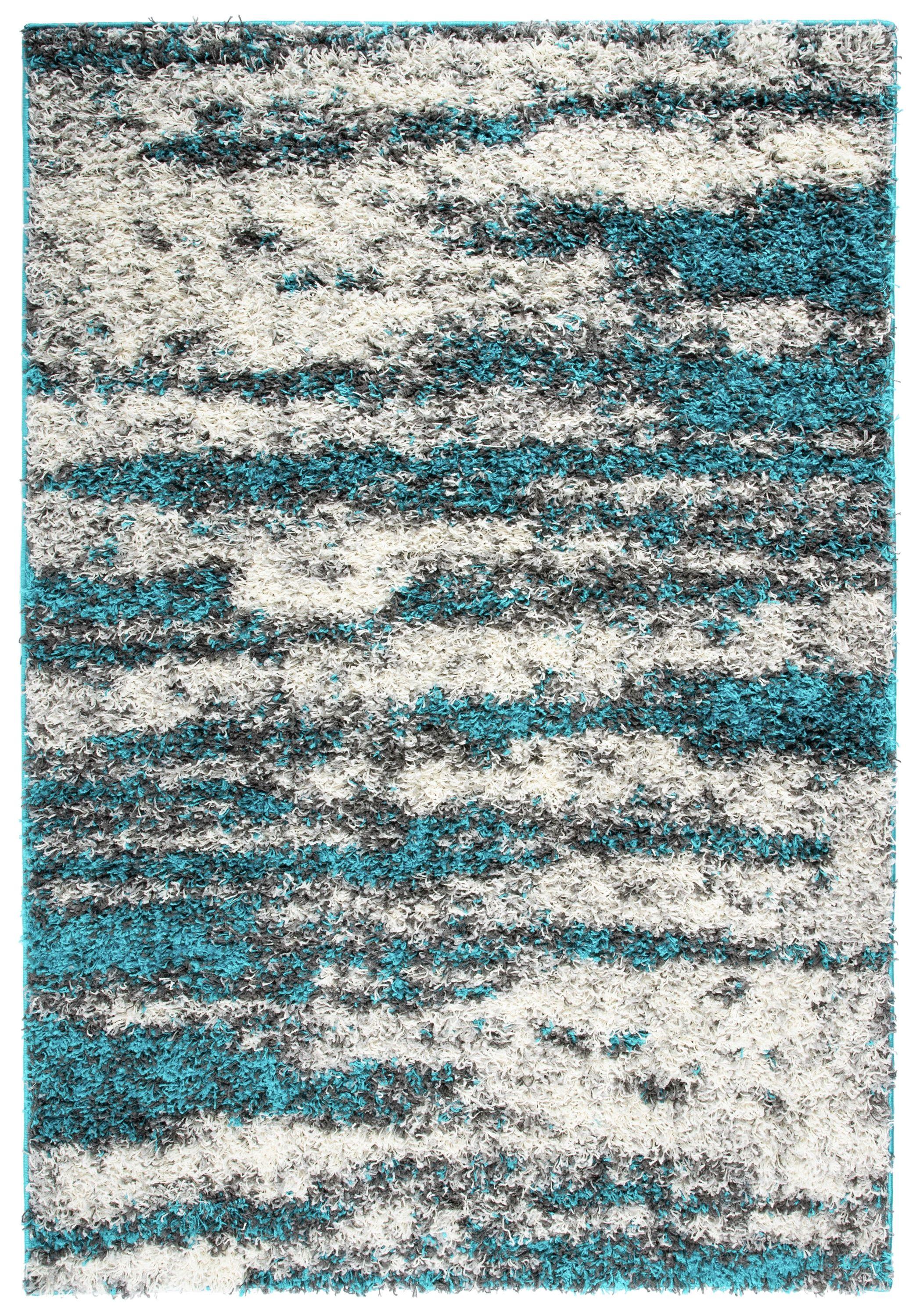 World Rug Gallery Modern Abstract Design Plush Shag Area Rug - Turquoise 5' x 7'