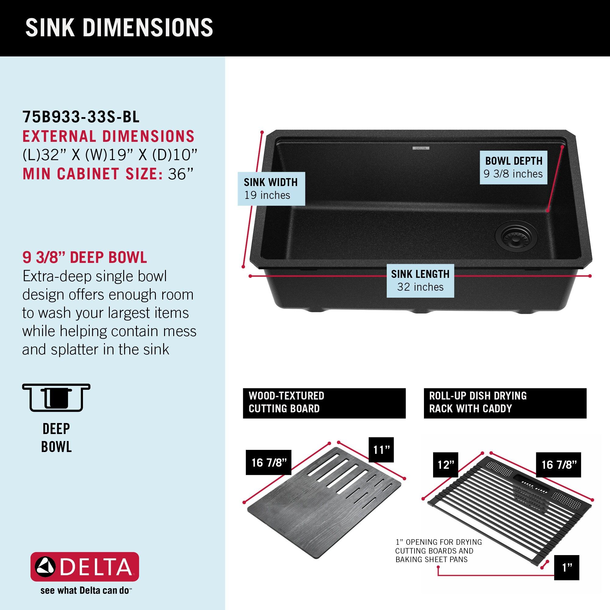 Delta Everest™ 32" L Granite Composite Workstation Kitchen Sink Undermount Single Bowl with WorkFlow™ Ledge