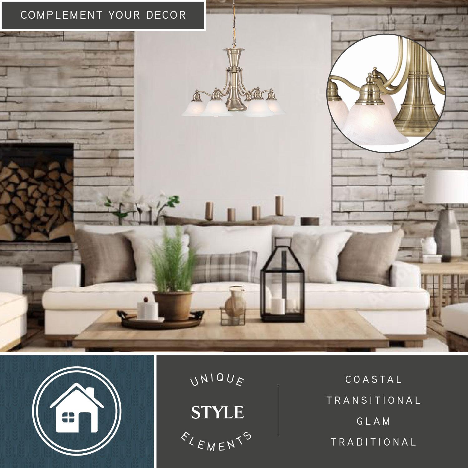 Vaxcel Standford 6 - Light Chandelier in  Antique Brass
