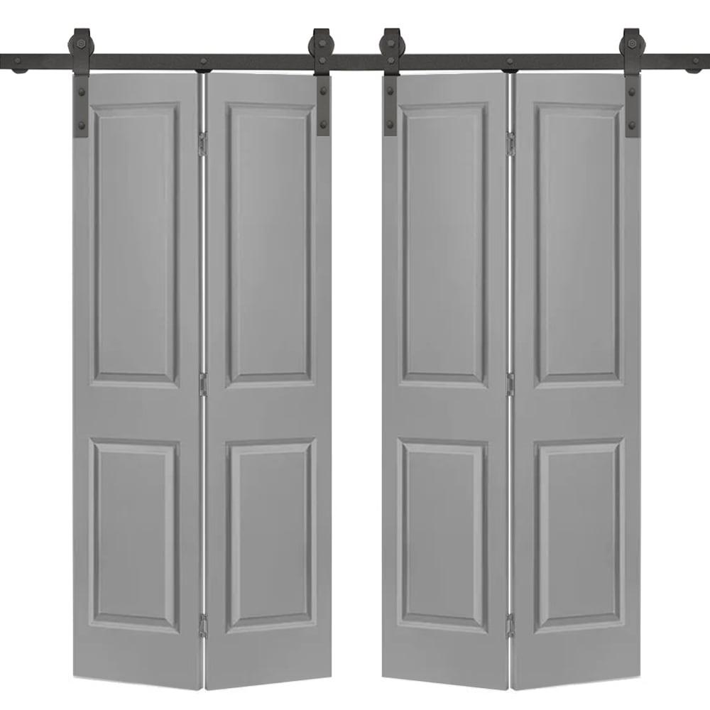 Calhome Paneled MDF Composite Double Bifold Barn Doors with Installation Hardware Kit