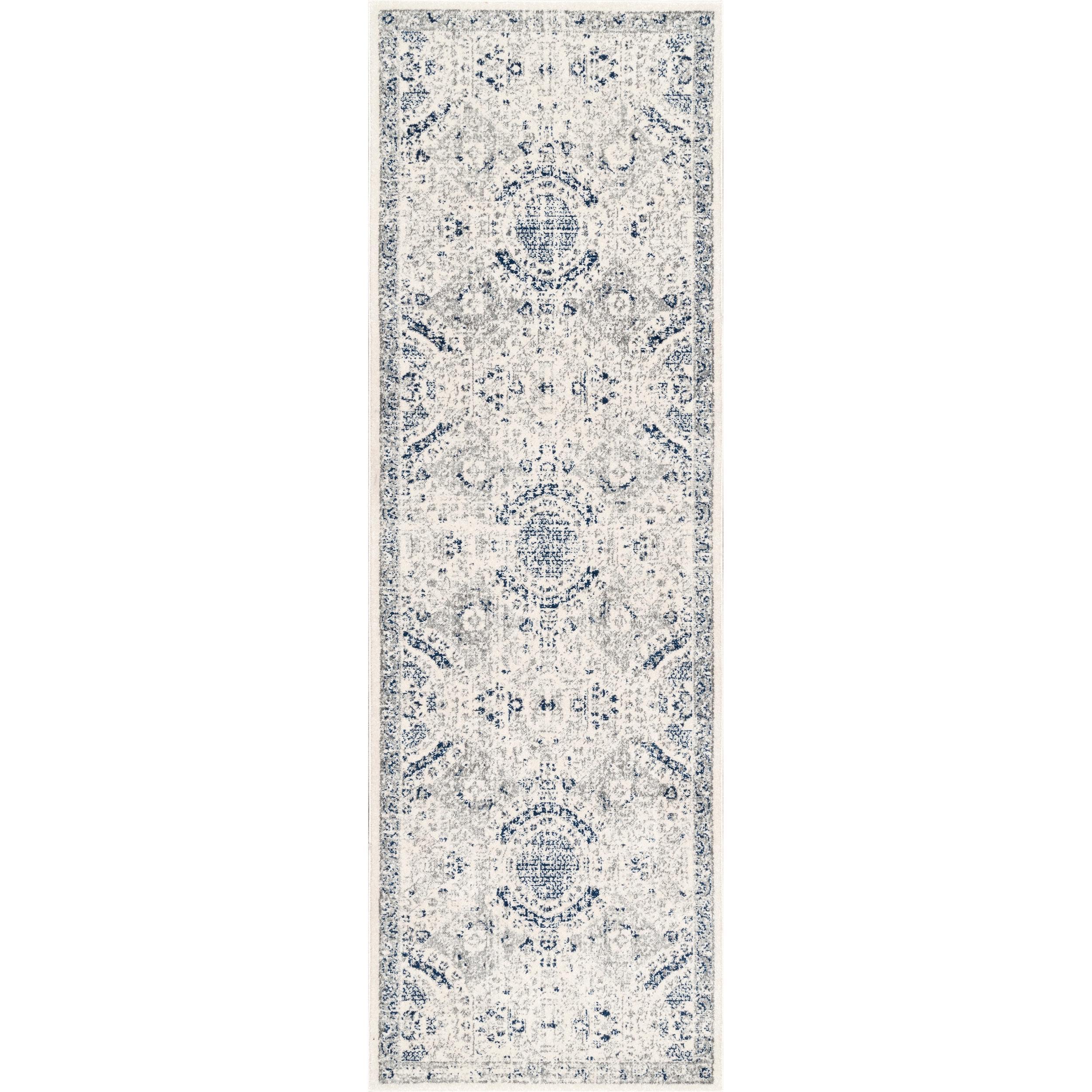 Nuloom Minta Medallion 2x8 Runner Indoor Area Rug for Living Room Bedroom Dining Room Entryway Hallway Kitchen, Blue/Off White