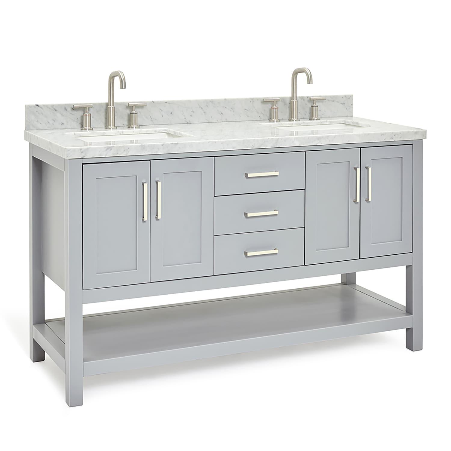 Gray Double Freestanding Vanity with Carrara White Top