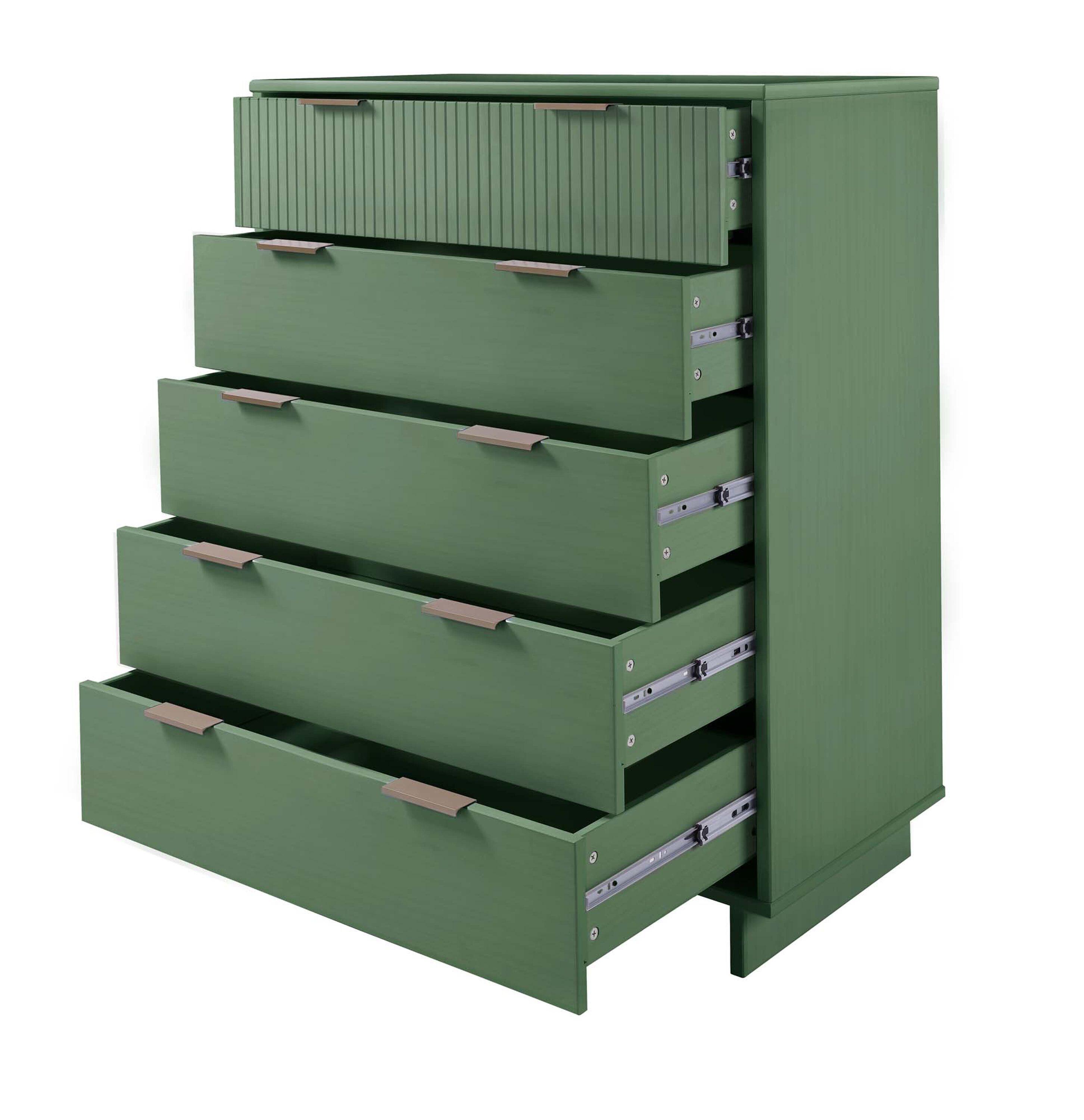 Tall Granville Modern 5 Drawer Dresser Sage Green - Manhattan Comfort: UV Painted, Soft Close, Metal Handles