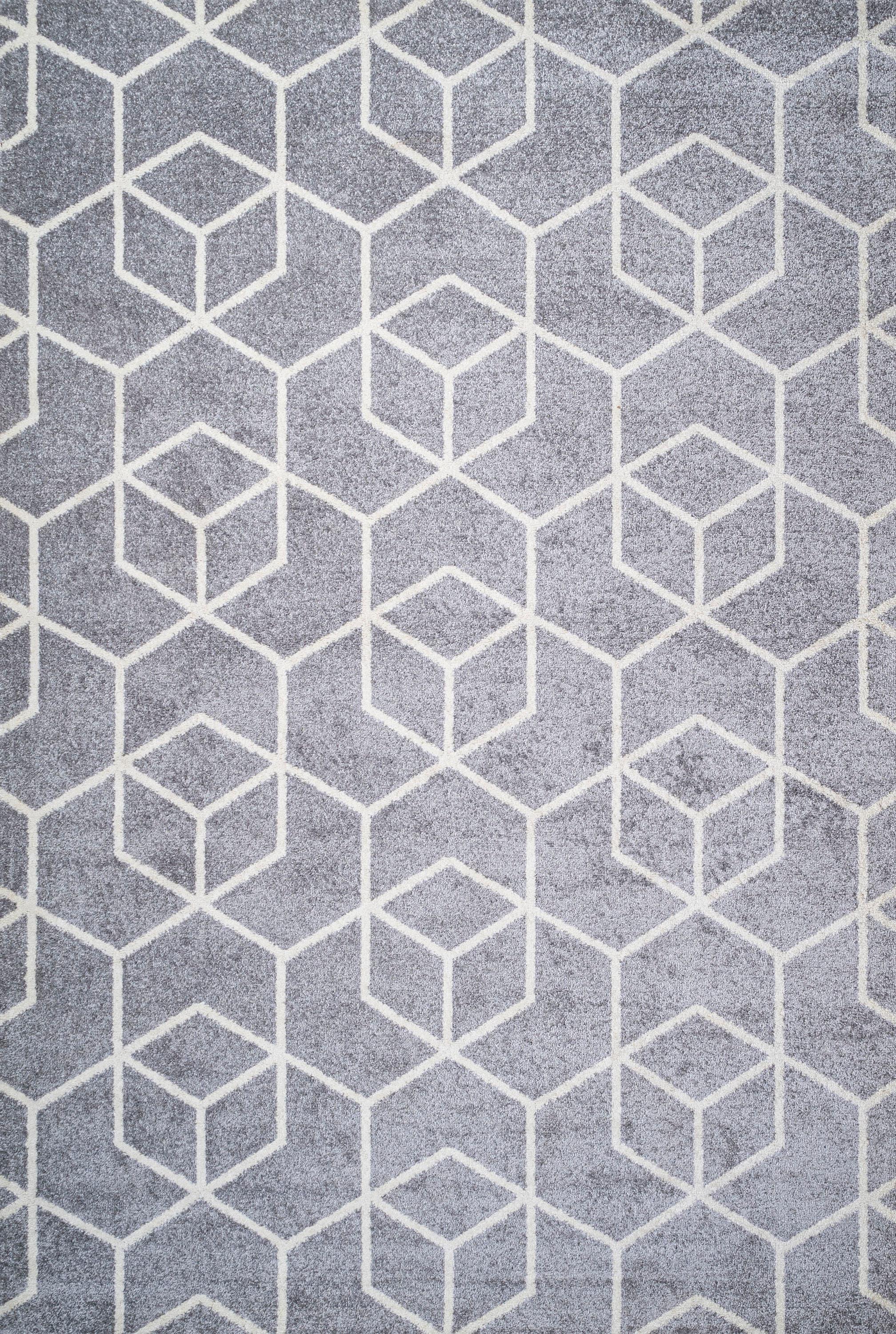 4'x6' Tumbling Blocks Modern Geometric Area Rug, Light Gray/White - JONATHAN Y