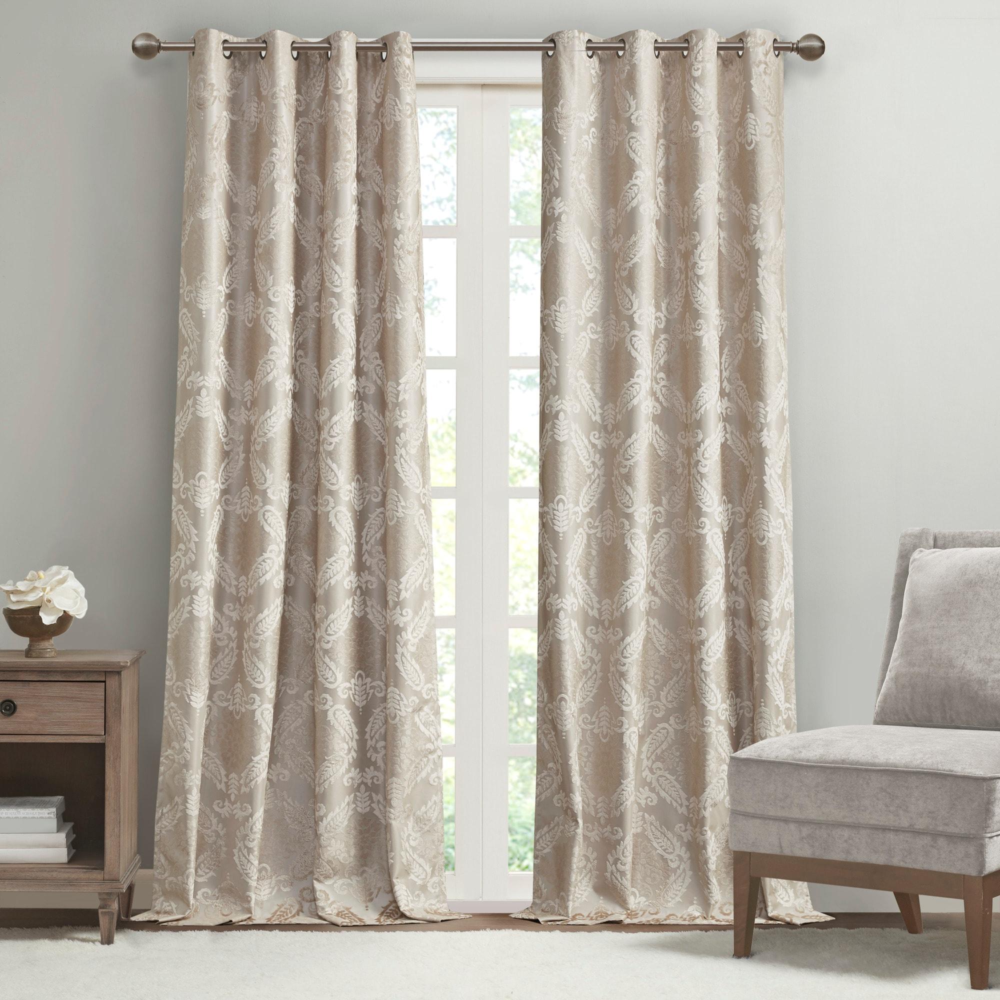 95"x50" Enid Jacquard Paisley Blackout Curtain Panel Champagne: SunSmart, Noise Reduction, Energy Efficient, Grommet Top