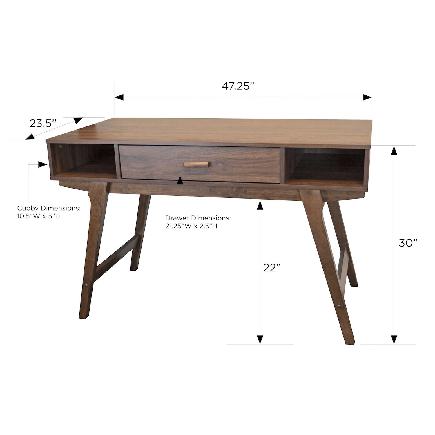 OS Home and Office Furniture 47.25" 1-Drawer Wood Desk in Danish Walnut