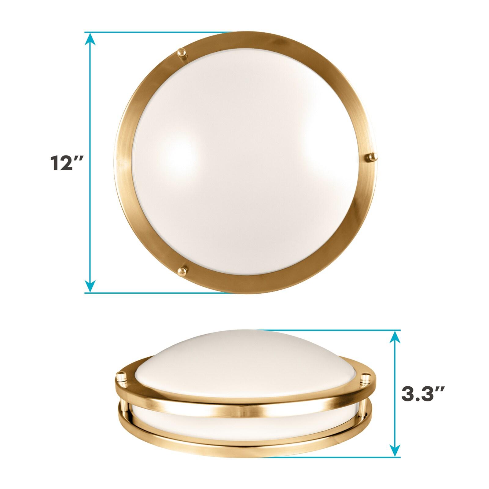 Luxrite 12 Inch LED Flush Mount Ceiling Light 5 Color Selectable Dimmable 14W 1120 Lumens ETL Listed Brushed Brass
