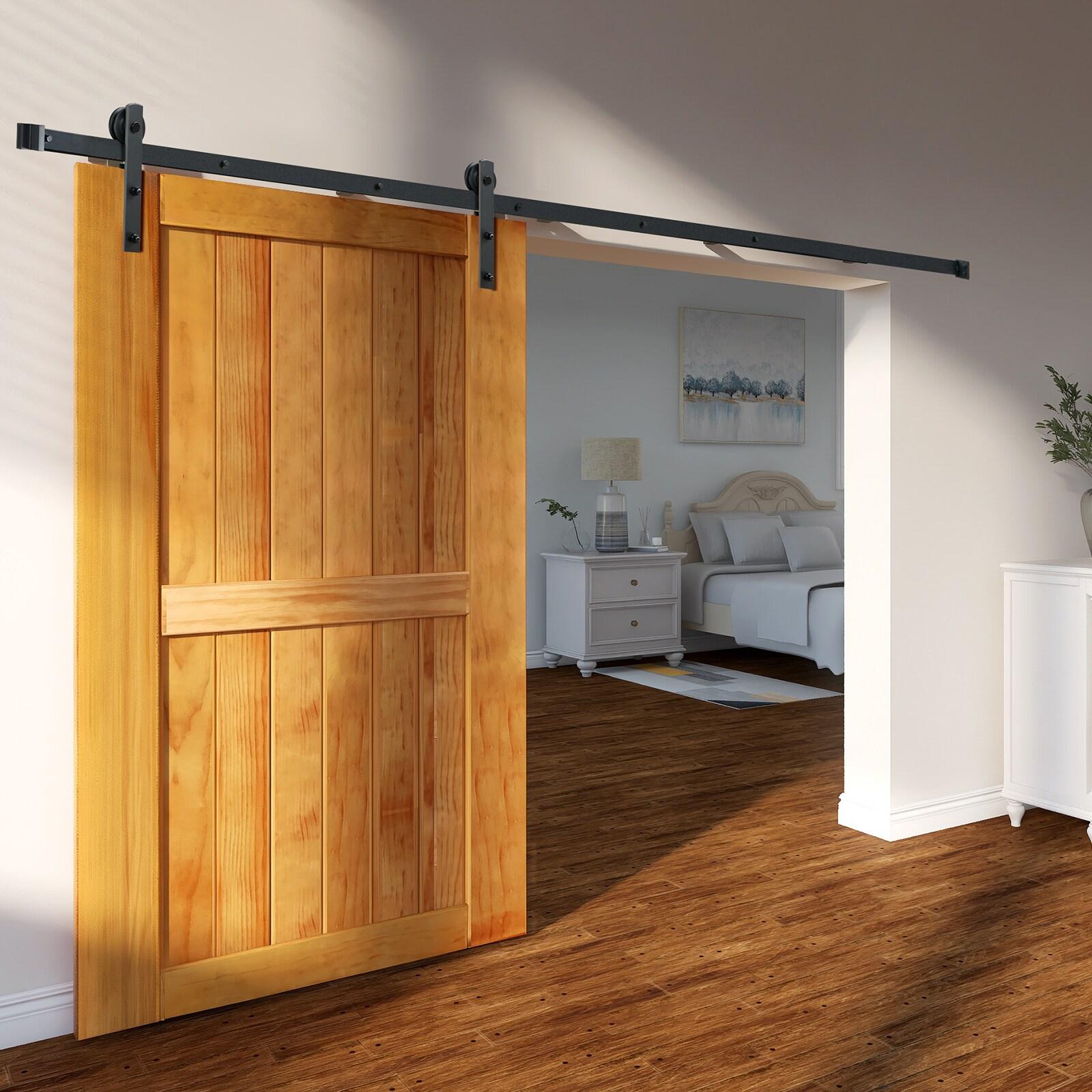 Black Steel Single Door Barn Door Hardware Kit Standard Single