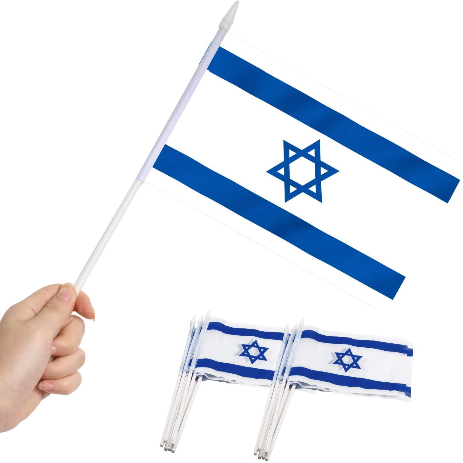 Mini Israeli Flags with Plastic Poles, 12 Pack