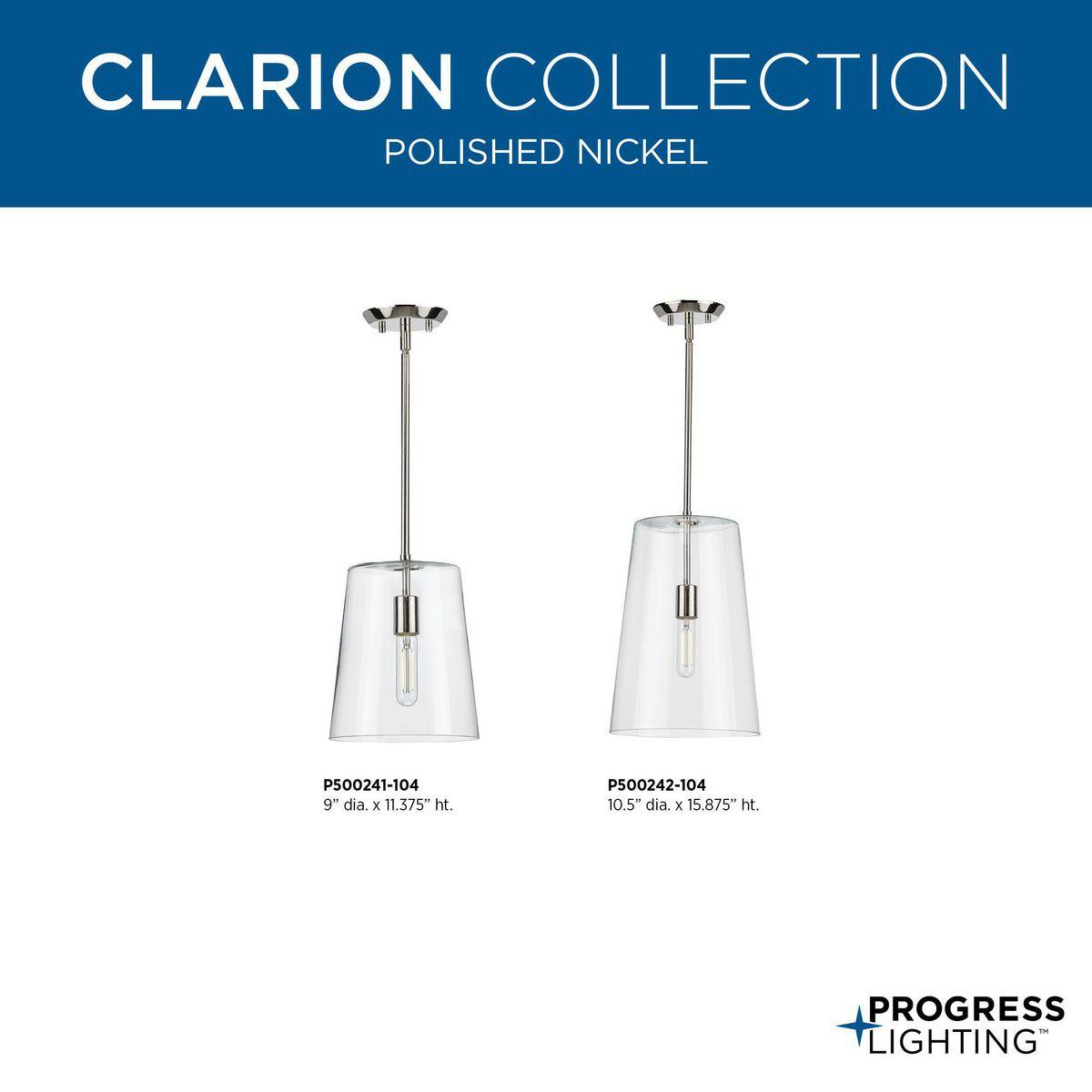 Progress Lighting, Clarion, 1-Light Pendant, Matte Black, Clear Glass Shade