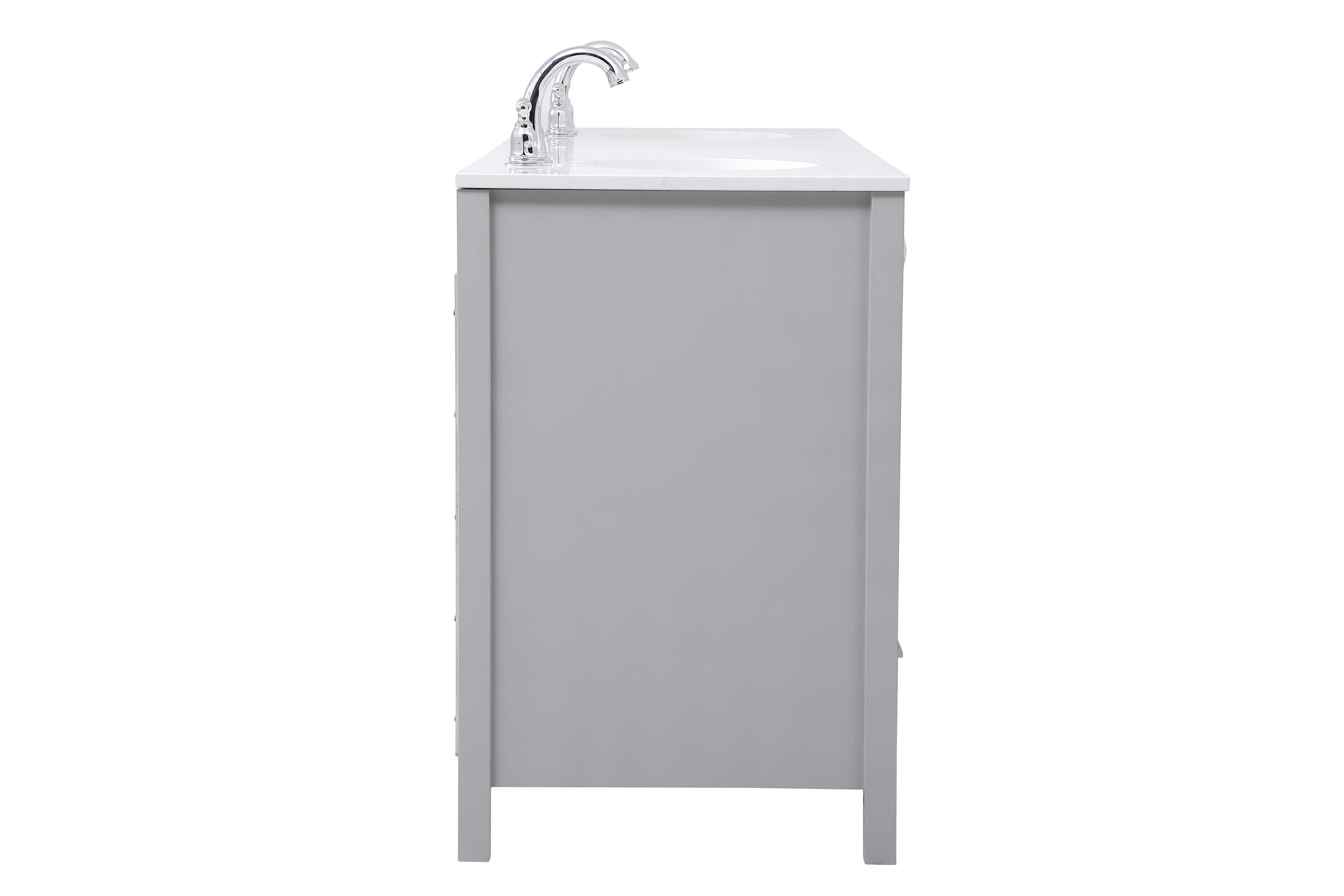 Elegant Decor Irene 72" Solid Wood and Stone Double Bathroom Vanity in Gray