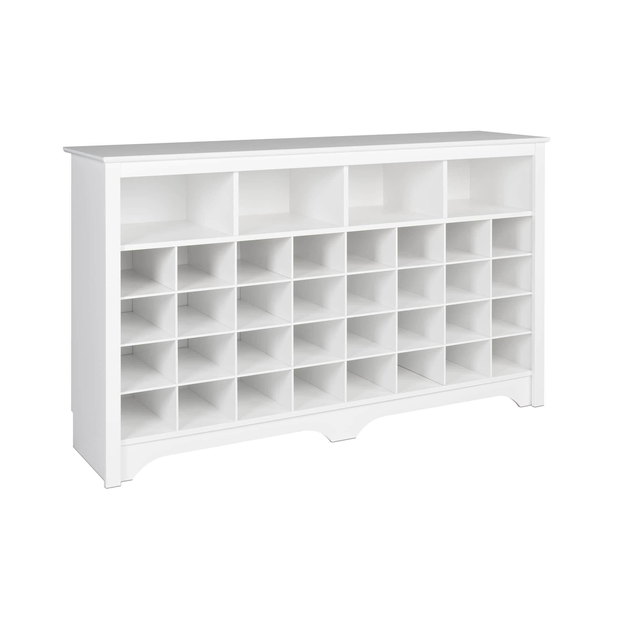 60" Entryway Shoe Cubby Console White - Prepac: Freestanding MDF Storage Bench, Holds 32 Pairs