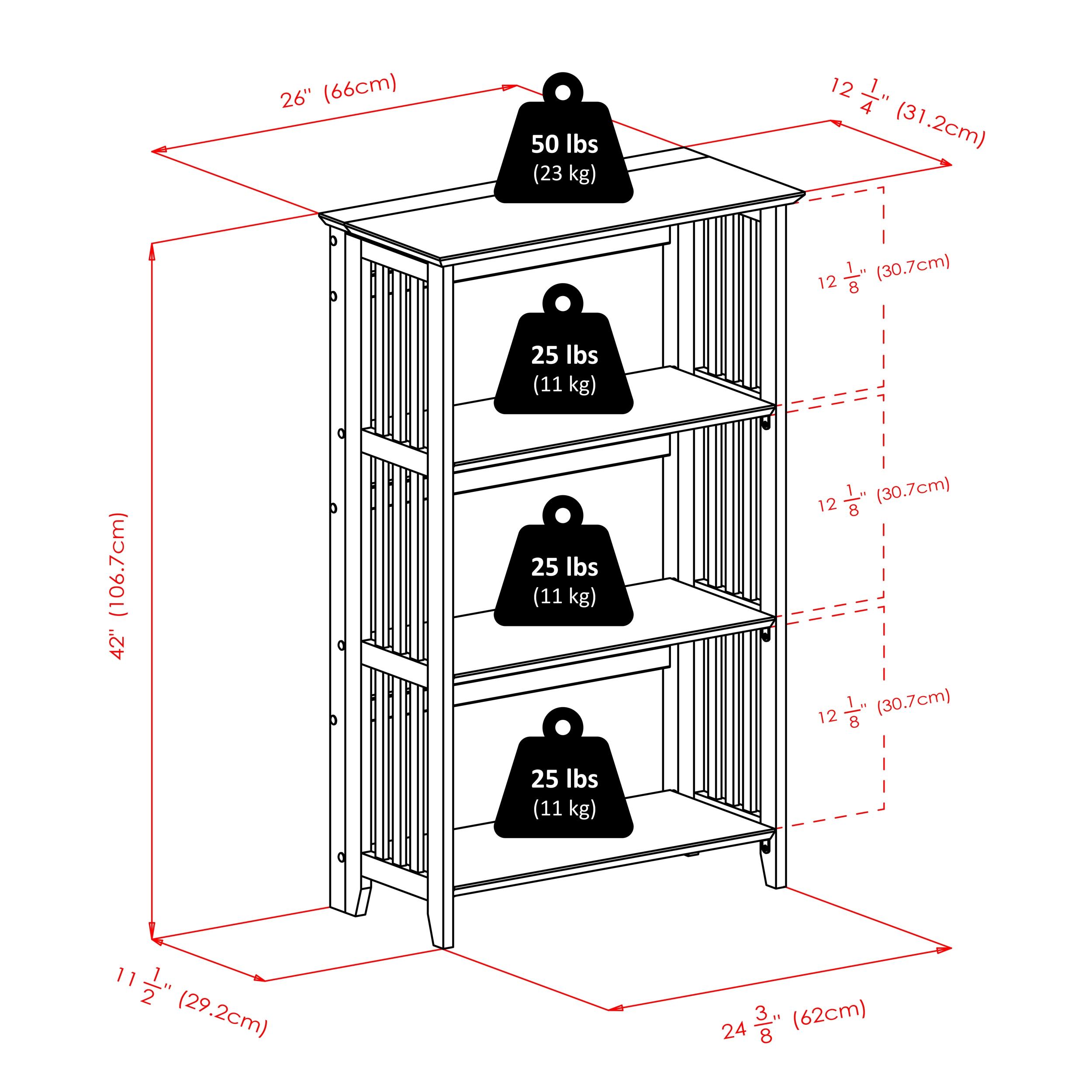 42" 4 Tier Foldable Bookshelf Natural - Winsome: Beech Wood, Slatted-Side, Home Office Storage