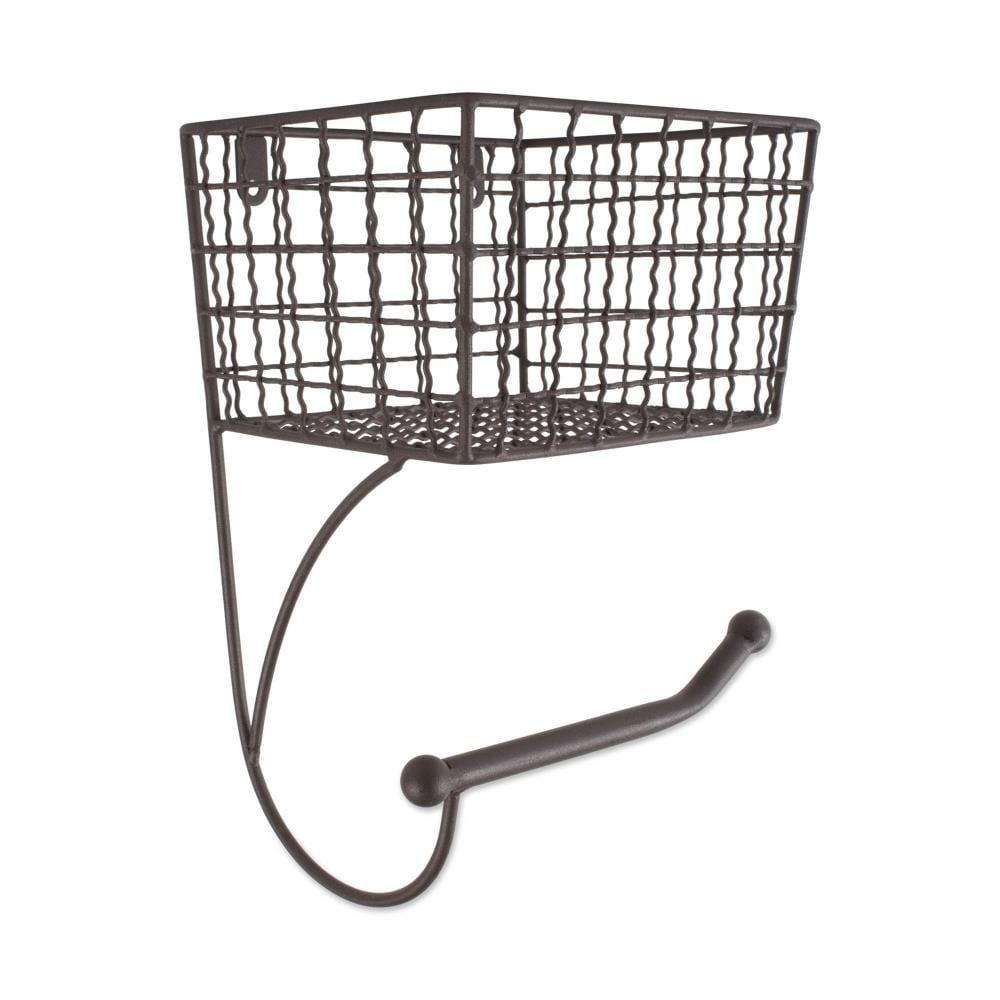 Bronze Iron Wall-Mounted Toilet Paper Holder with Storage Basket