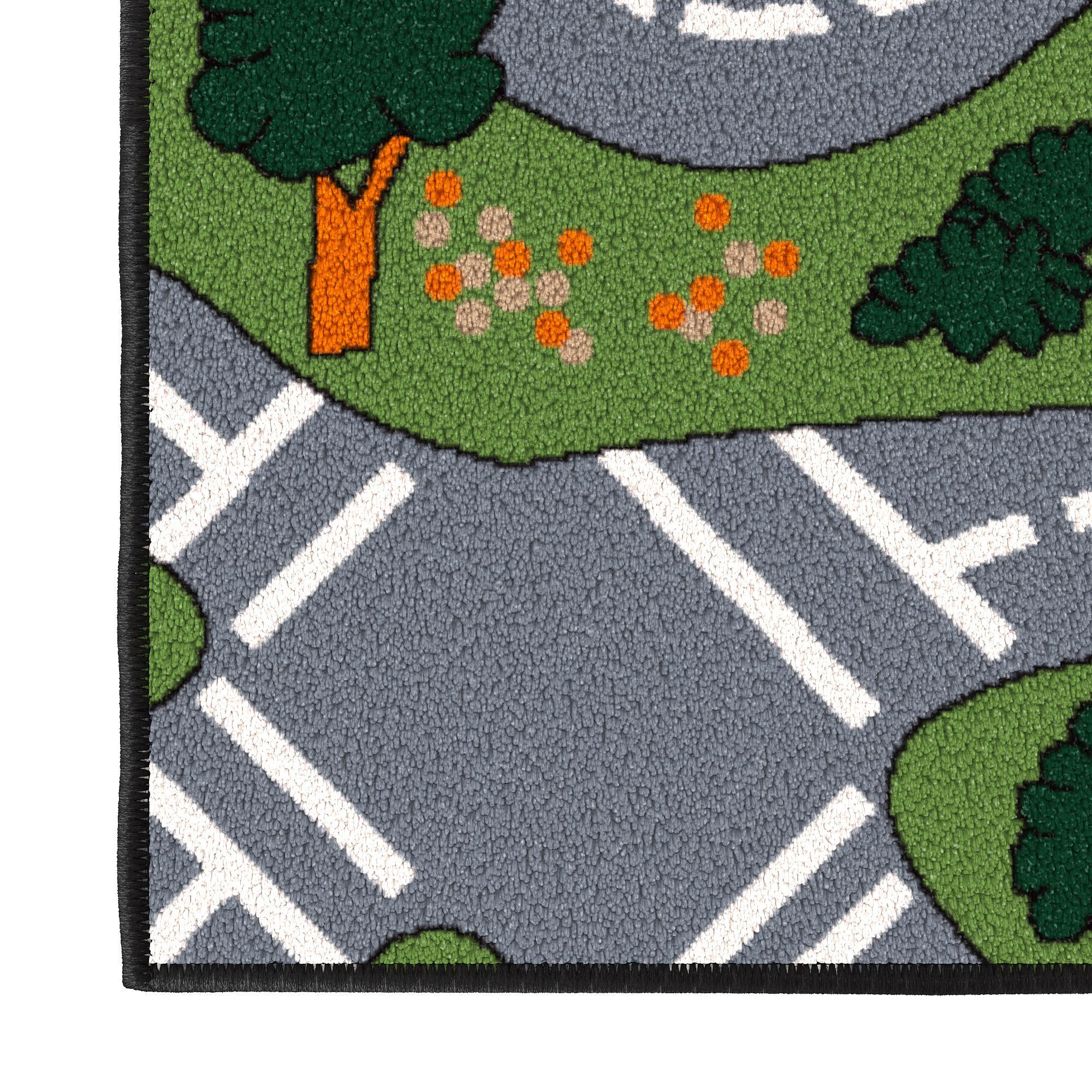 Ottomanson Children Car Road Map 5x7 Washable Non-Slip Area Rug for Kids Playroom, 5' x 6'6", Green/Multicolor
