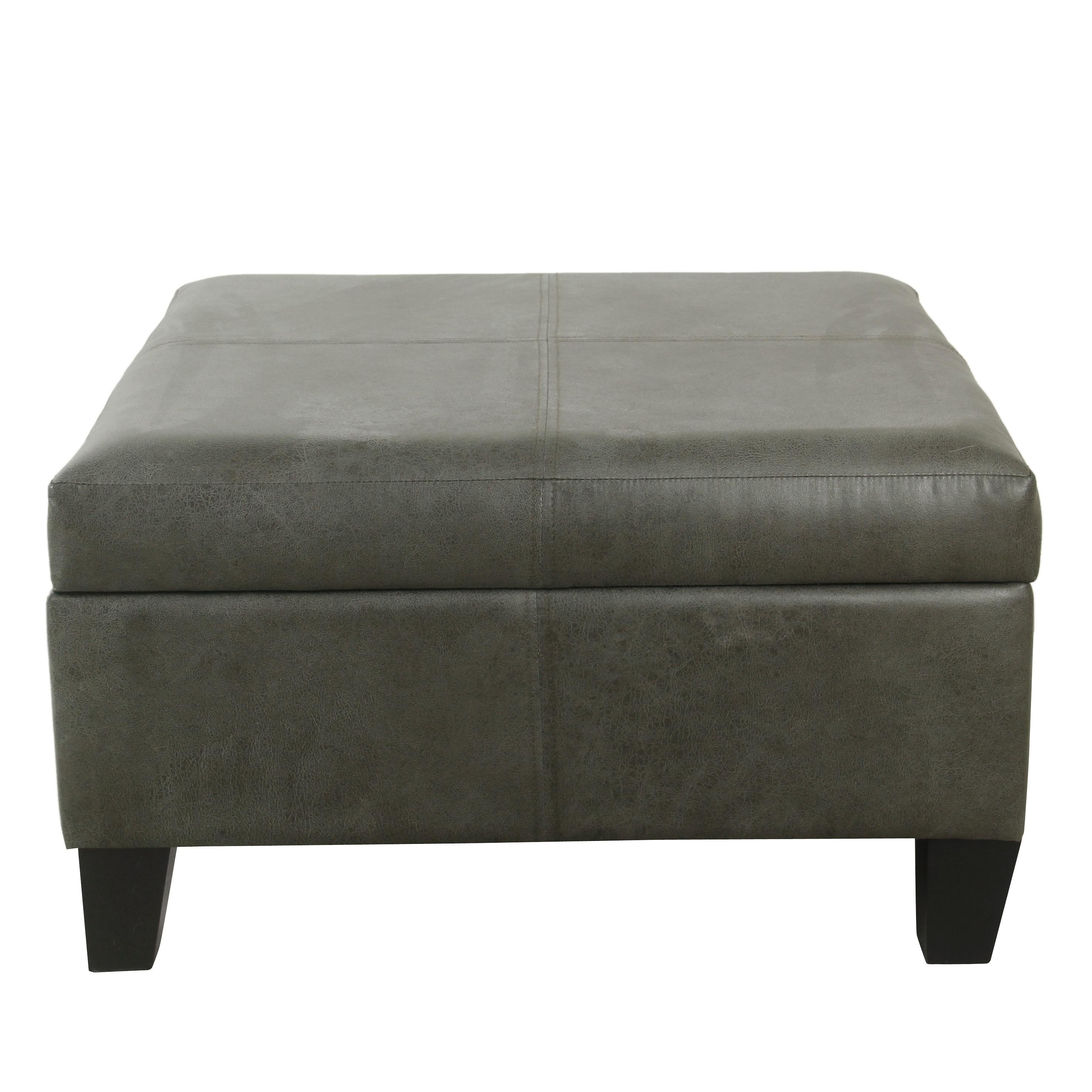 Luxury Large Square Storage Ottoman with Lid - HomePop: Faux Leather, Seating & Rosewood Legs