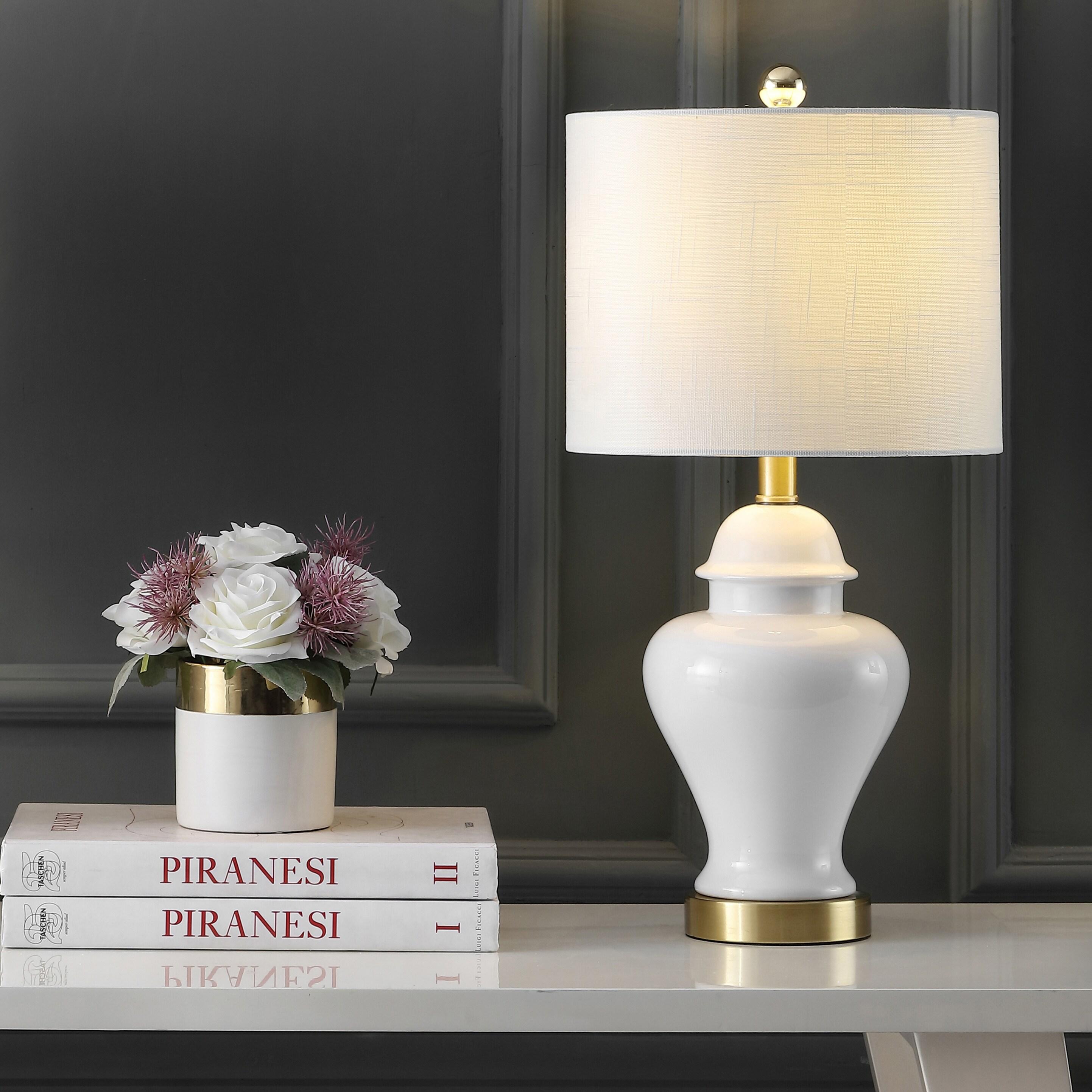 Qin 22 in. Ceramic/Iron Classic Cottage LED Table Lamp Set of 2, White