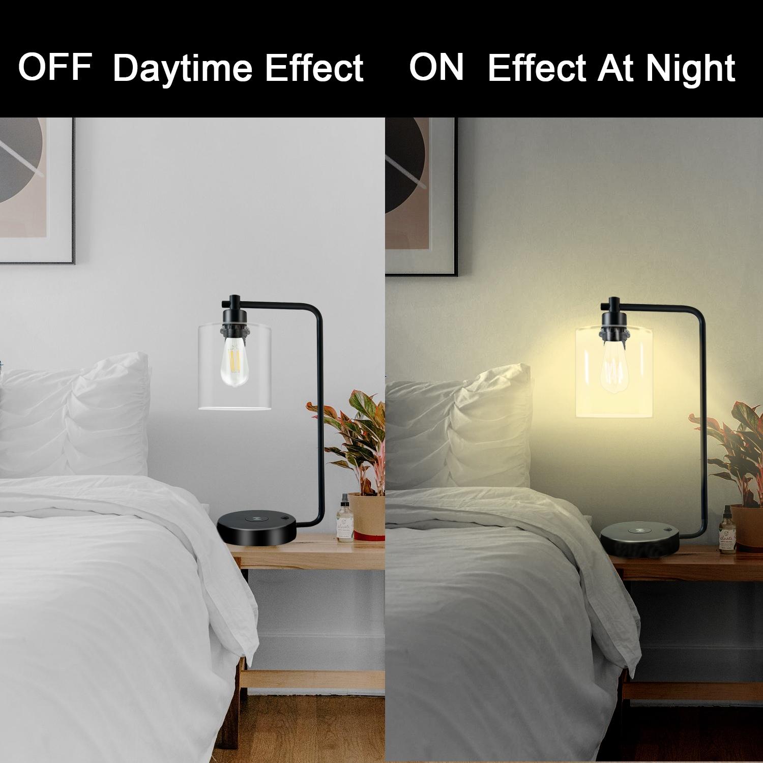 19" Clear Table Lamp with Wireless Charger and Glass Shade
