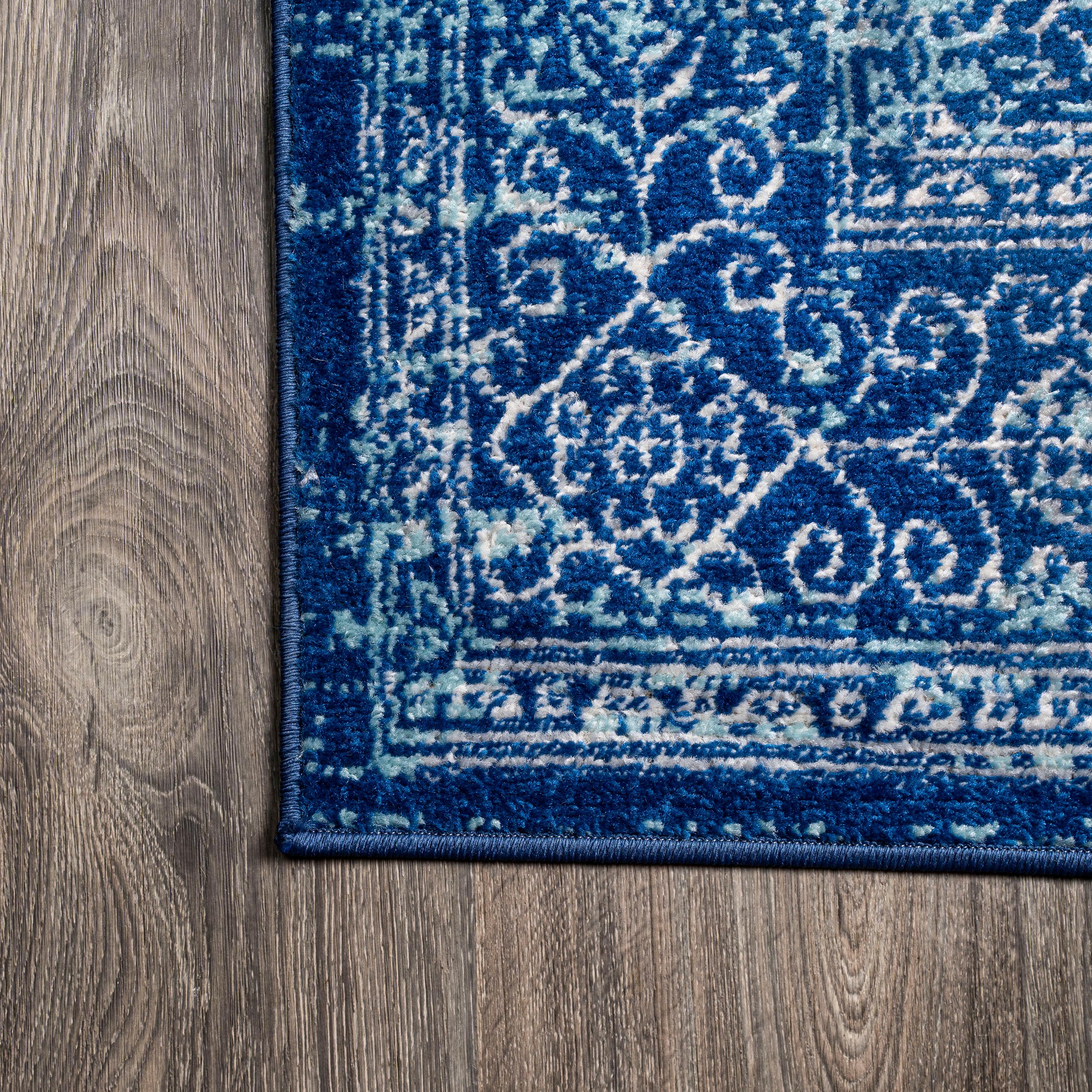 4'x6' Ferro Filigree Charcoal Black and White Area Rug, Blue - JONATHAN Y