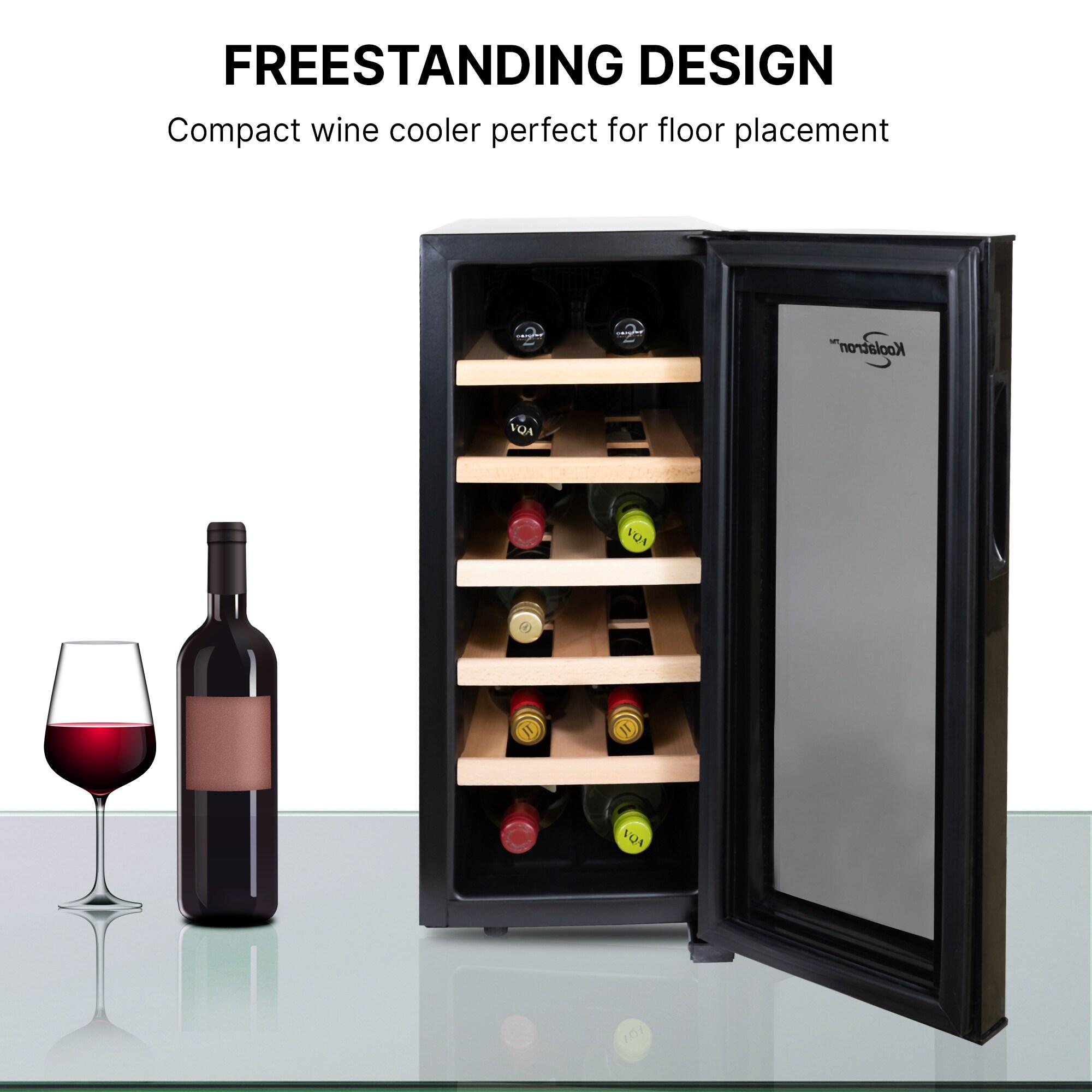 Koolatron Wine Cooler Refrigerator 12 Bottle Deluxe Countertop Compact Wine Cellar, Small Freestanding: Black Glass Door, Thermoelectric, 6 Shelves