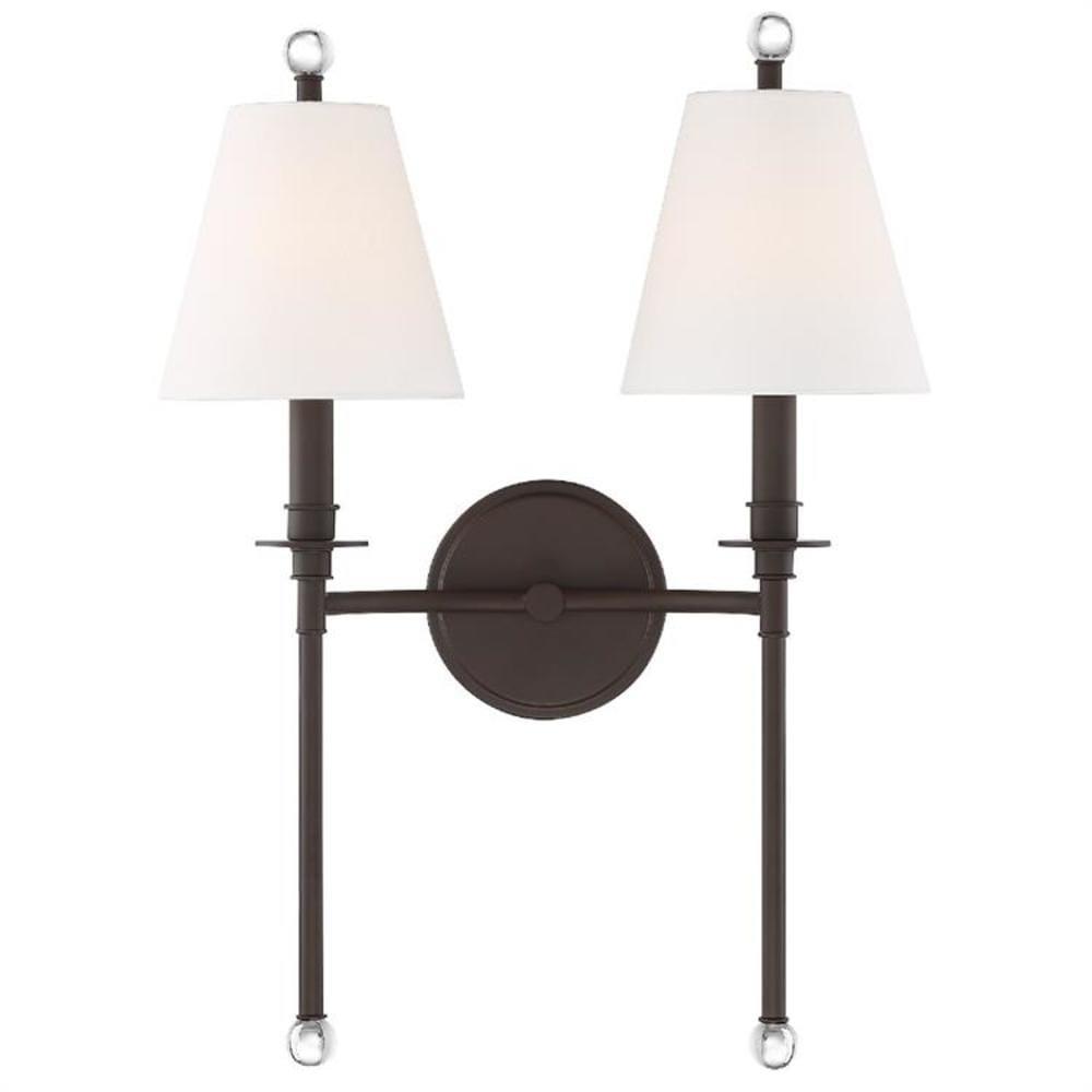 Dark Bronze 2-Light Sconce with White Silk Shades