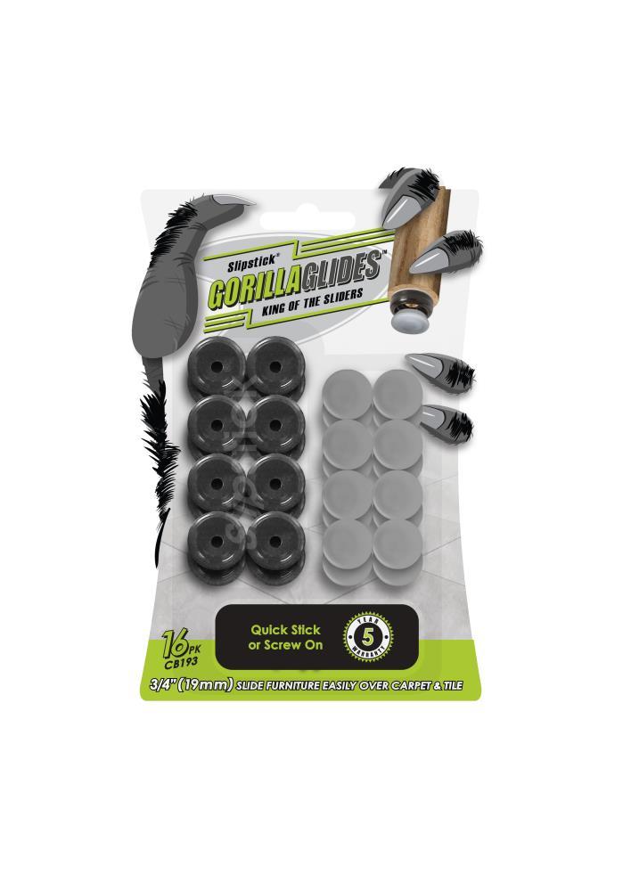 GorillaGlides CB193 3/4 Inch Chair Glides / Furniture Feet Floor Protectors (Set of 16 Sliders) Self-Adhesive or Screw-On, for Sliding on Carpet and Hard Surface Flooring, Round
