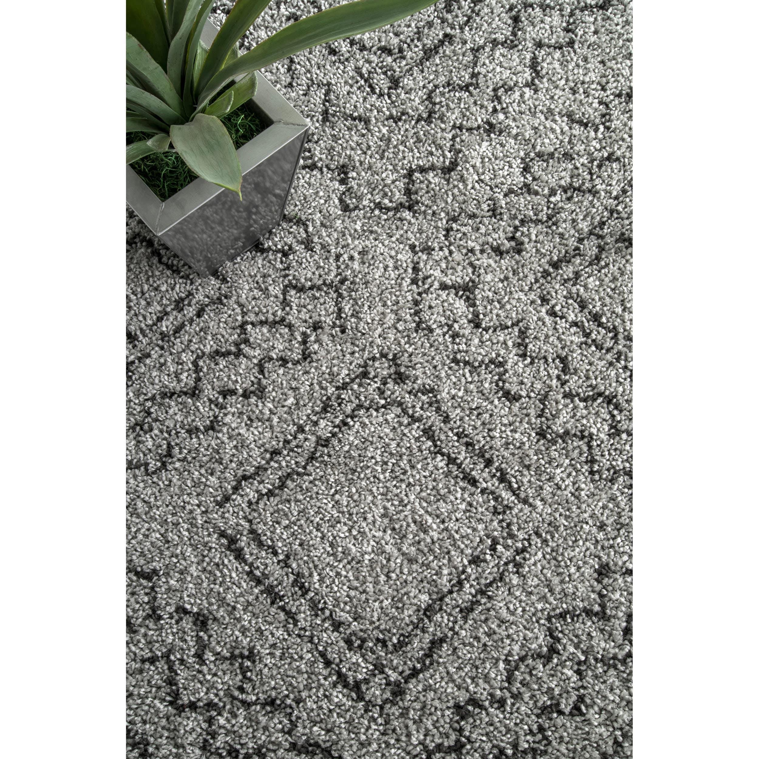 Nuloom Vasiliki Geometric 4 Square Accent Shag Indoor Area Rug for Living Room Bedroom Dining Room Nursery Entryway, Grey/Ivory