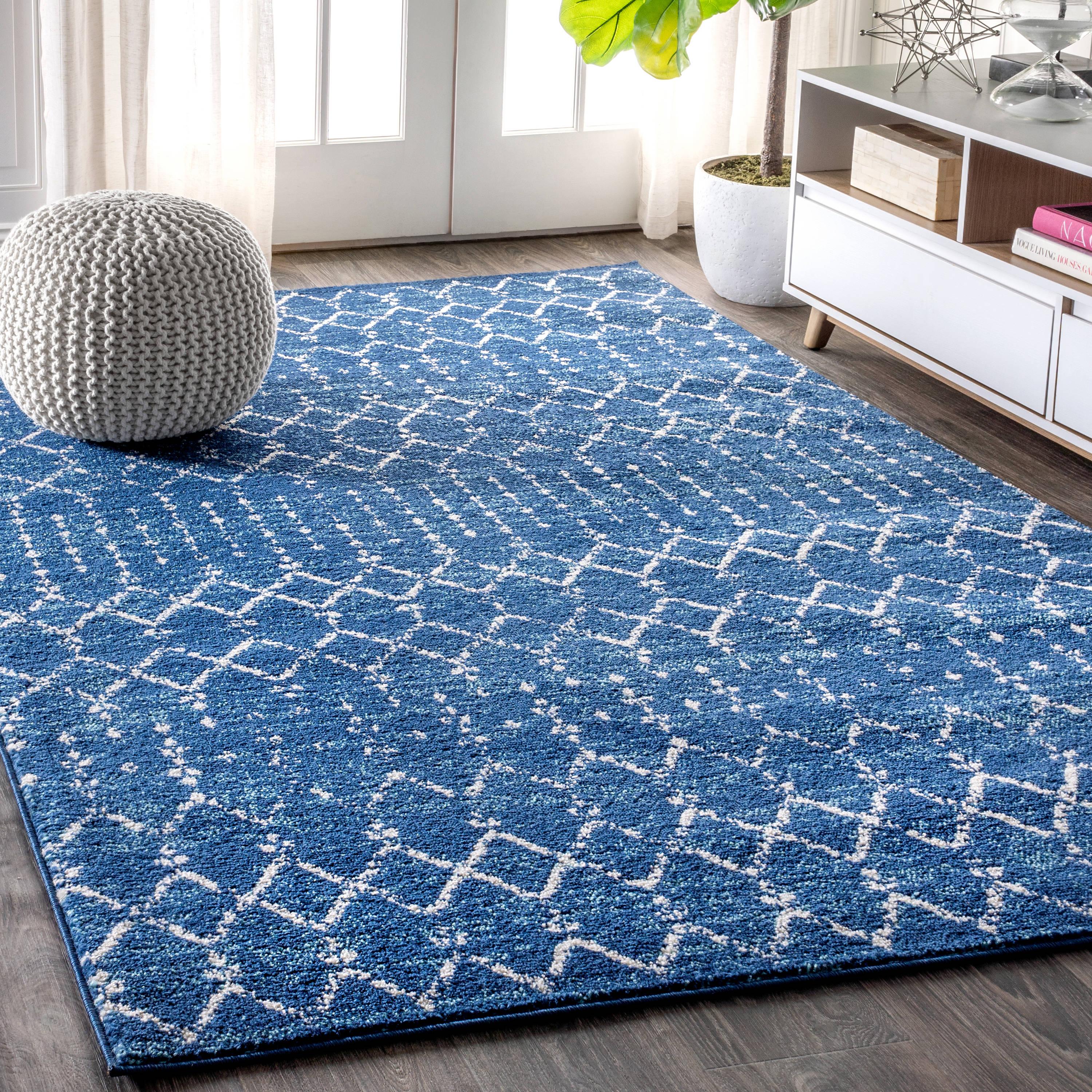JONATHAN Y Moroccan HYPE Boho Vintage Diamond Blue/White 4 ft. x 6 ft. Area Rug