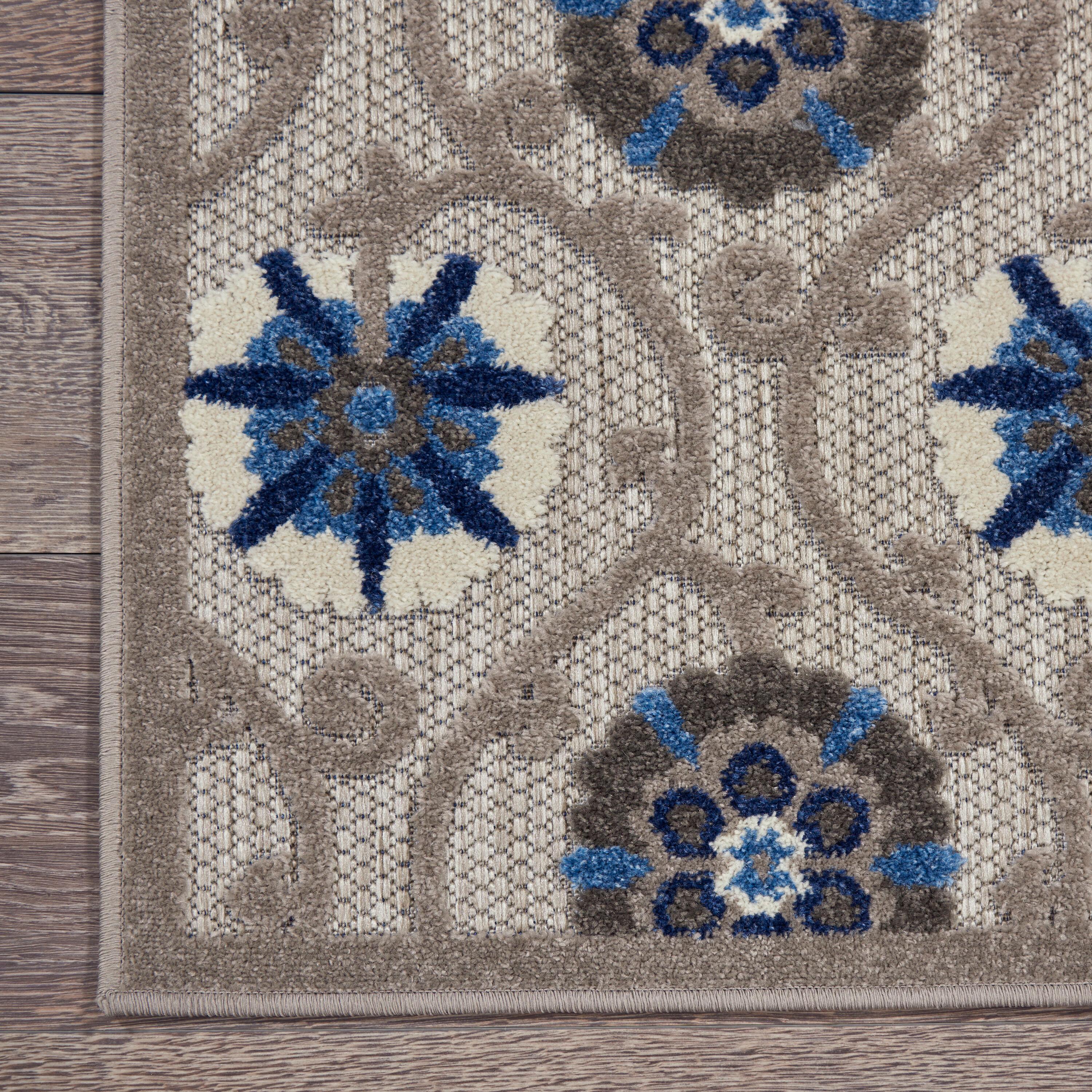 Nourison Aloha Contemporary Floral Flatweave High-Low Indoor Outdoor Area Rug Grey/Blue 7'10" x 10'6"