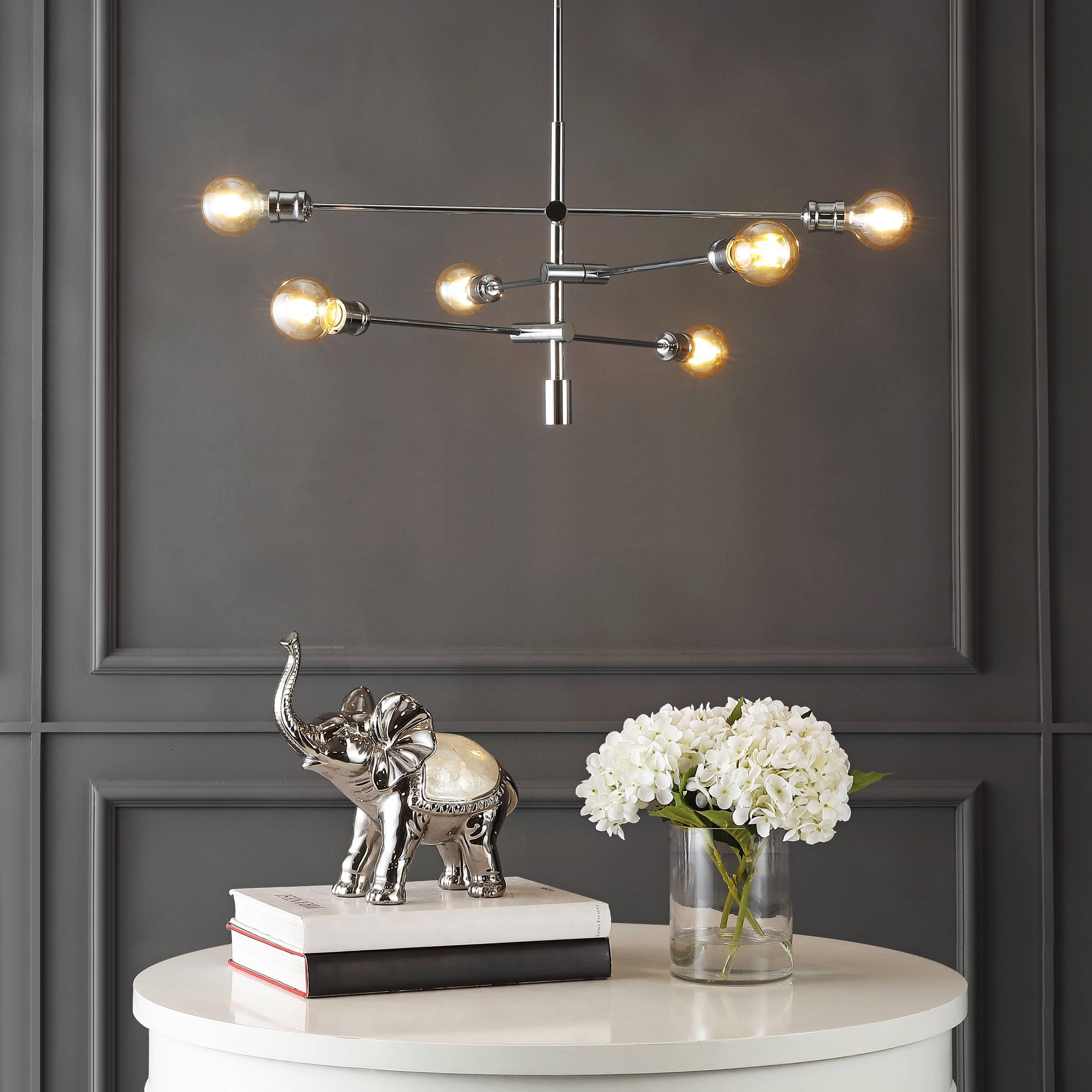 Atlas 36" 6-Light Modern Vintage Iron Arm-Adjustable LED Chandelier, Chrome