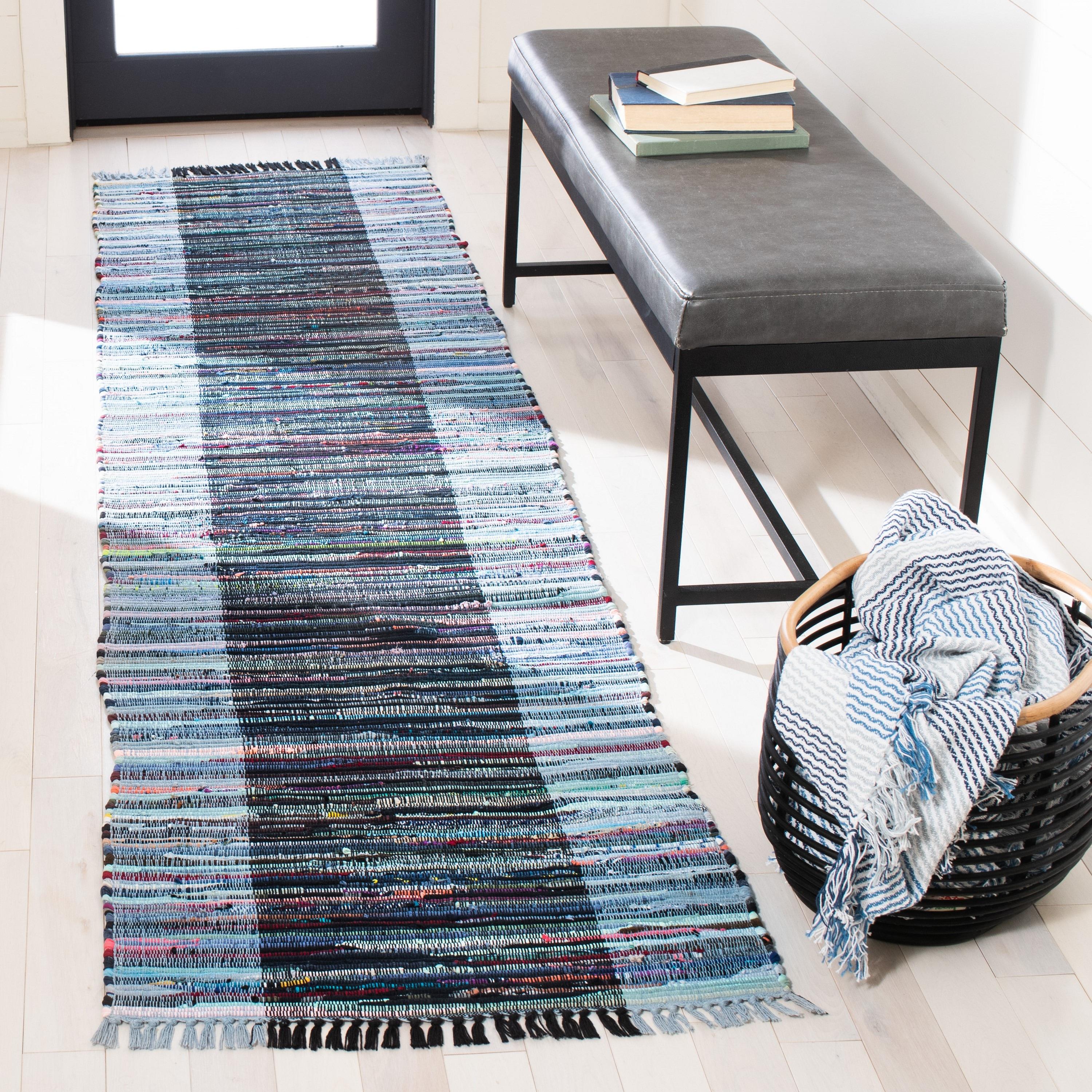 Rag Runner Rug RAR122 Hand Woven Runner Rug - Navy/Blue - 2'3"x9' - Safavieh.