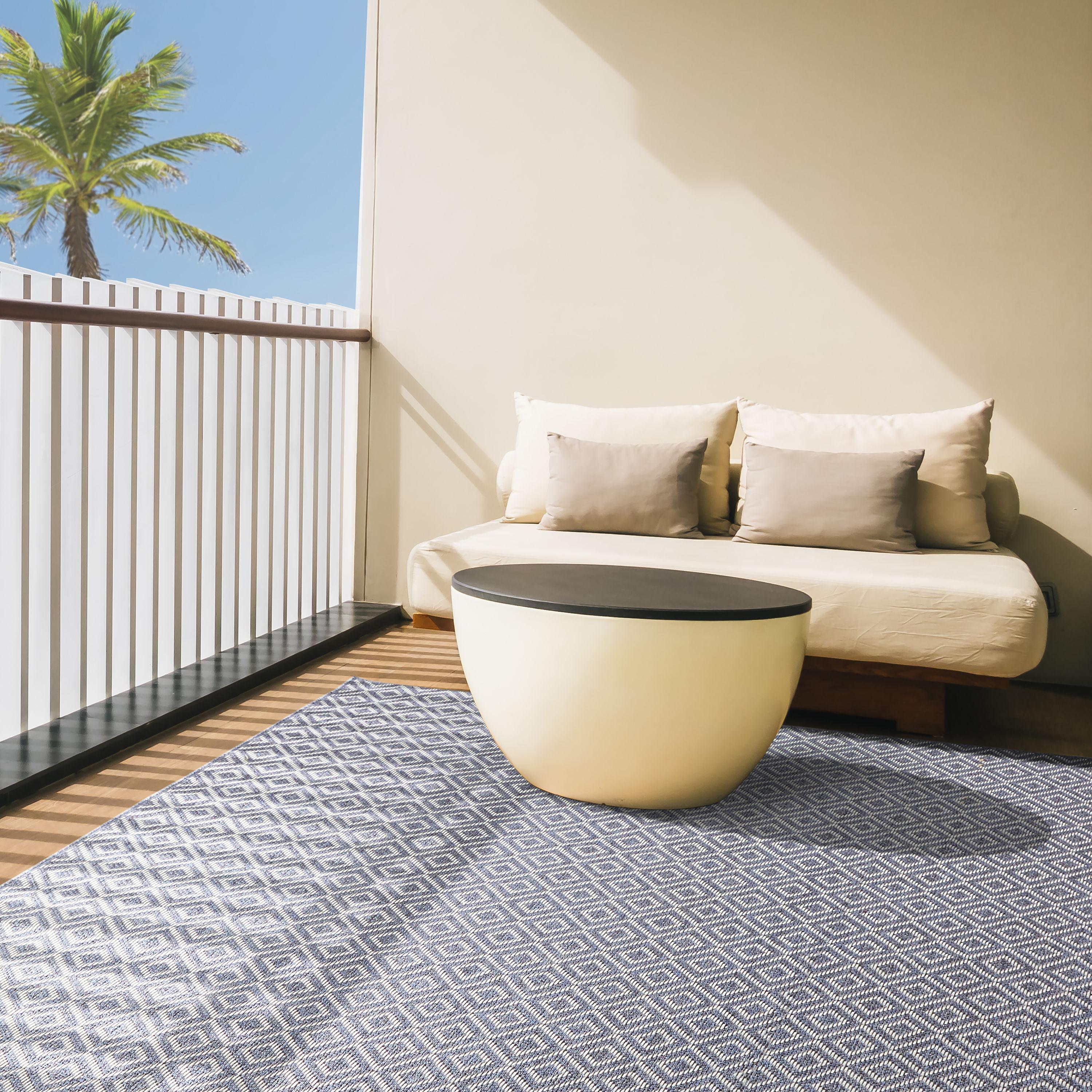 Home Dynamix Tripoli Lydia Modern Diamond Indoor/Outdoor Area Rug, Denim/Cream, 7'10"x10'2"