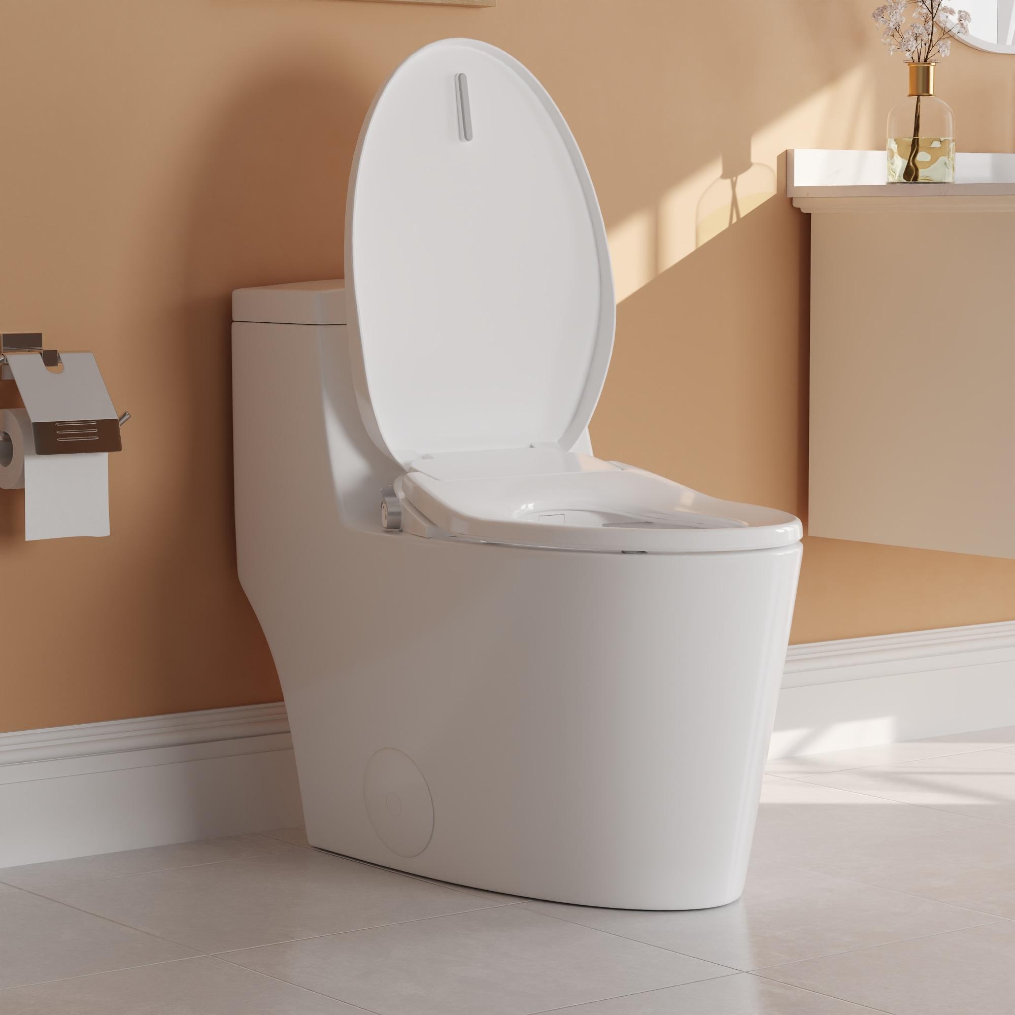 Electric Quiet Close Bidet Seat for Elongated Toilets in White