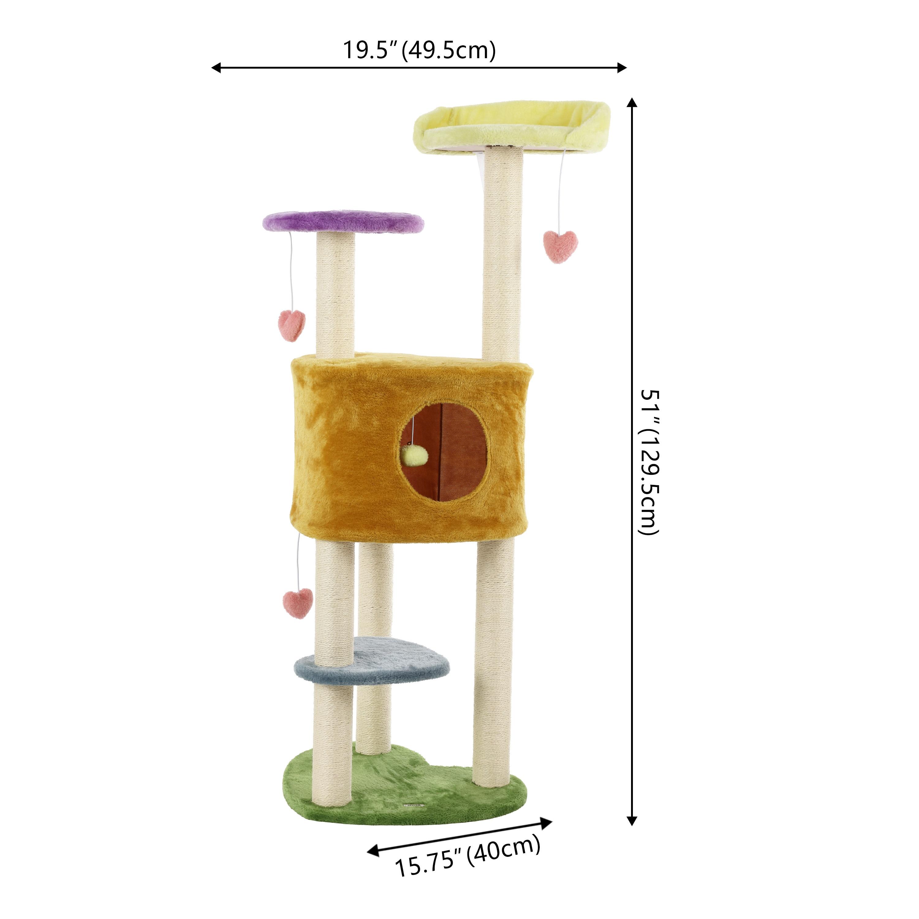 Aisling 51" 4-Tier Modern Sisal Heart Cat Tree with Scratching Posts, Napping Perch, and Dangling Toys, Multi