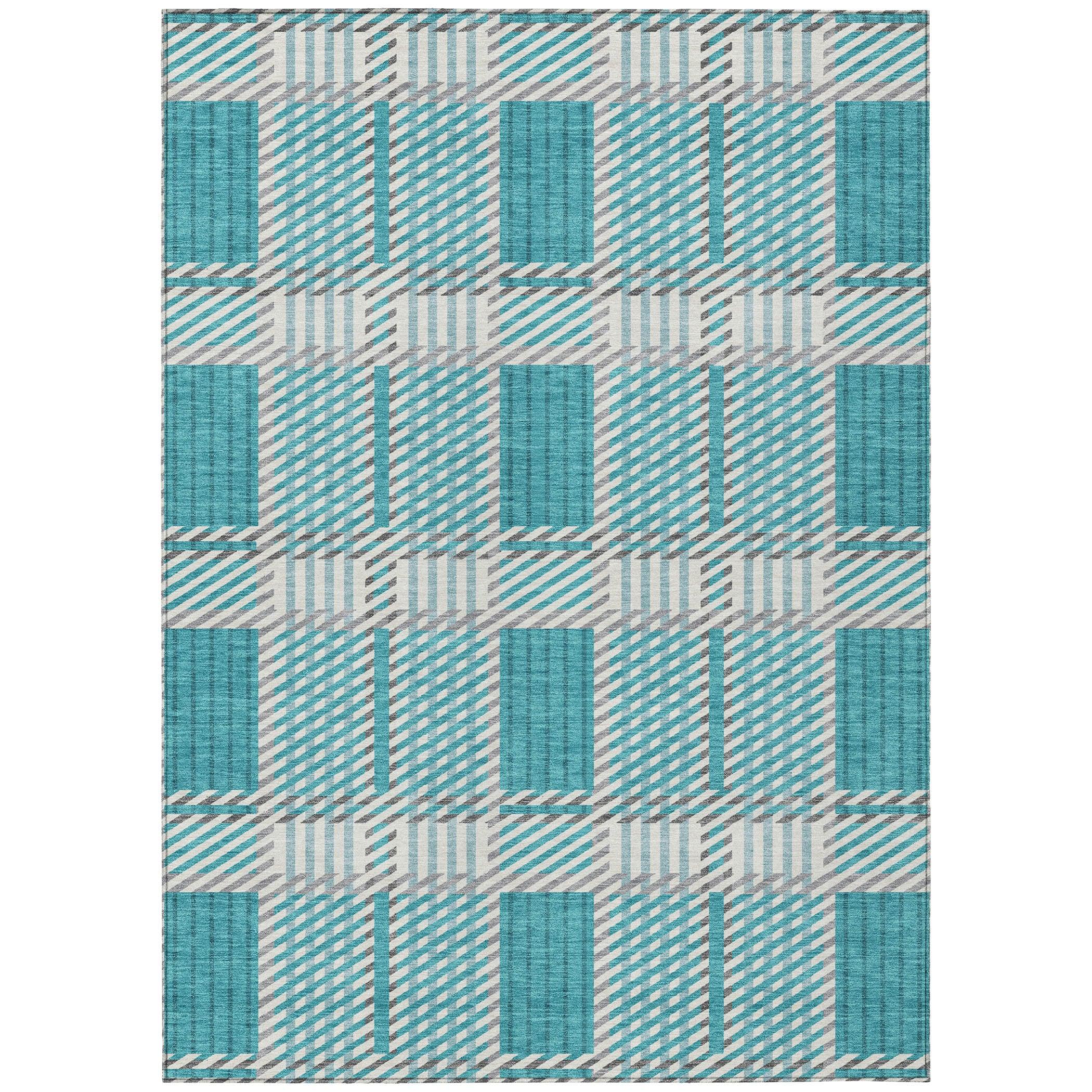 Machine Washable Indoor/Outdoor Chayden ACN1000 Teal Rug